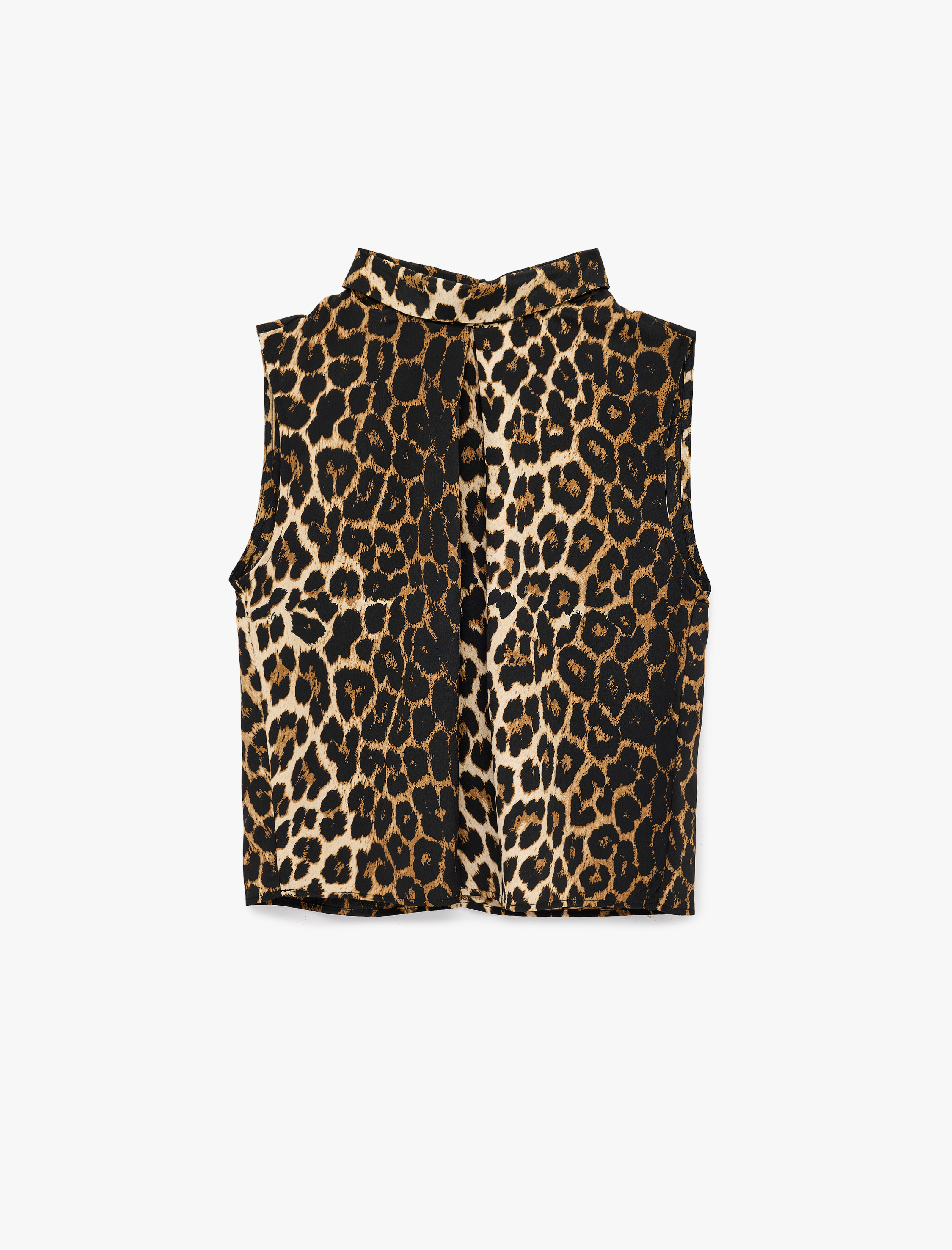   Dik Yaka Kolsuz Leopar Desenli Bluz