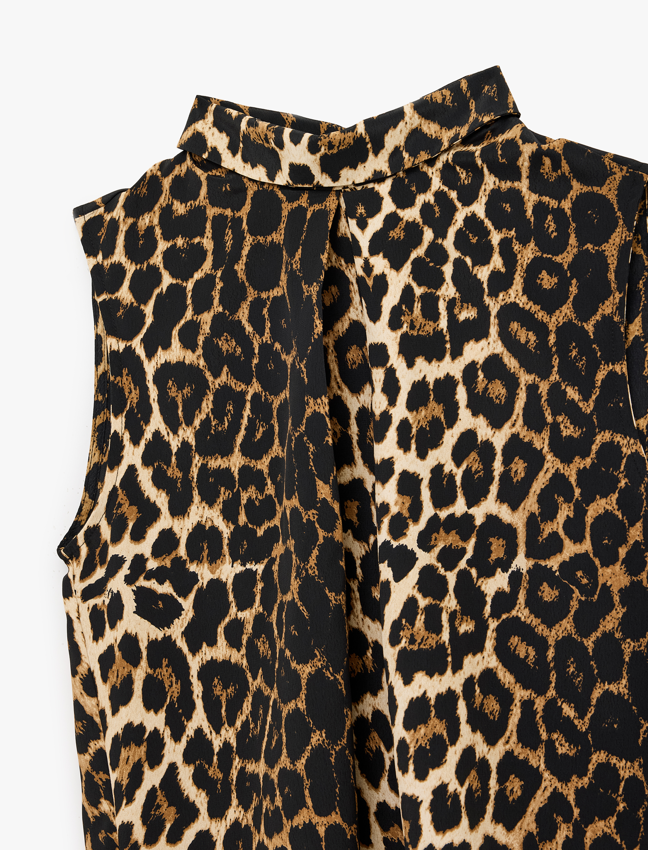   Dik Yaka Kolsuz Leopar Desenli Bluz
