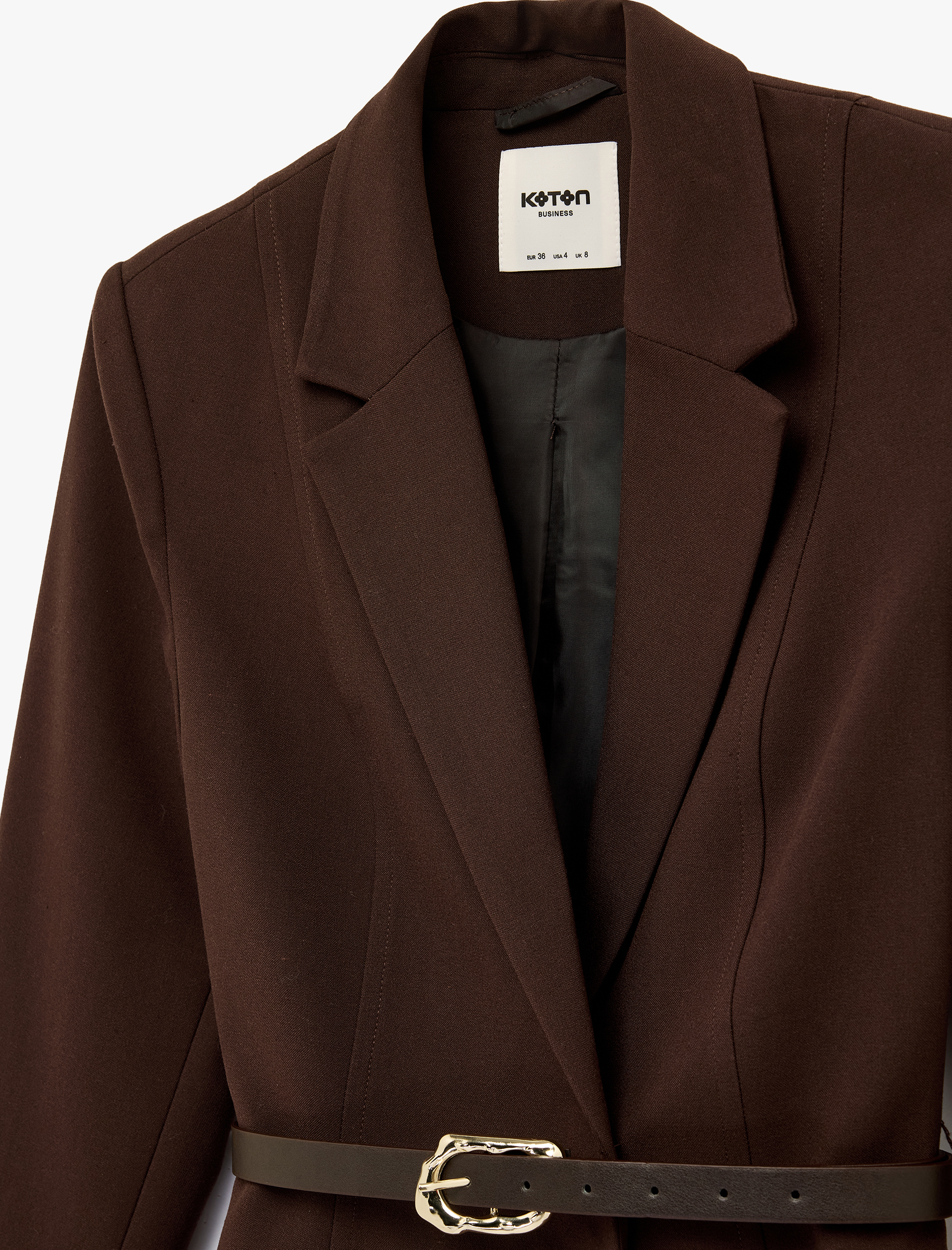   Viskon Karışımlı Kruvaze Yaka Uzun Kollu Kemer Detaylı Peplum Ceket