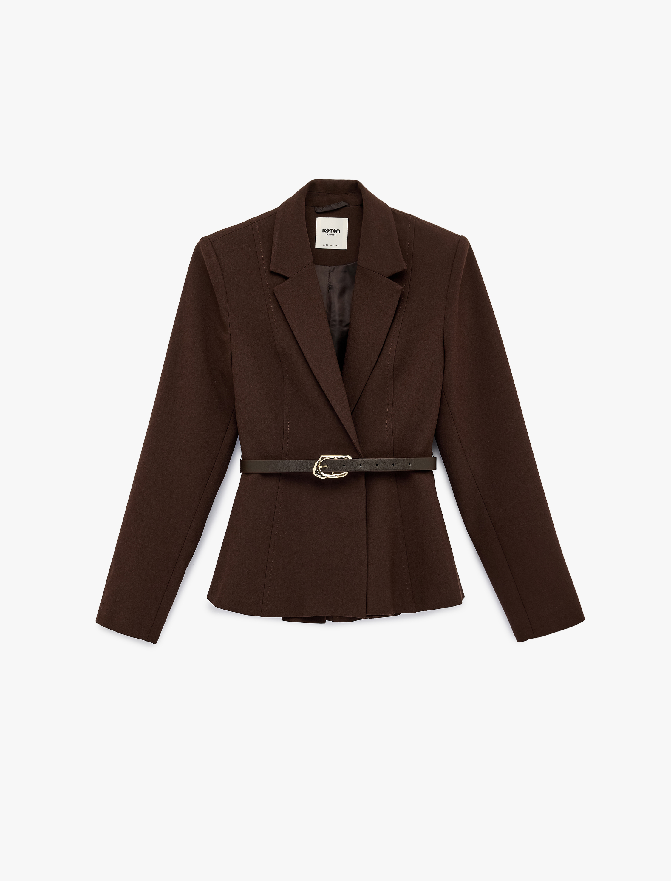   Viskon Karışımlı Kruvaze Yaka Uzun Kollu Kemer Detaylı Peplum Ceket