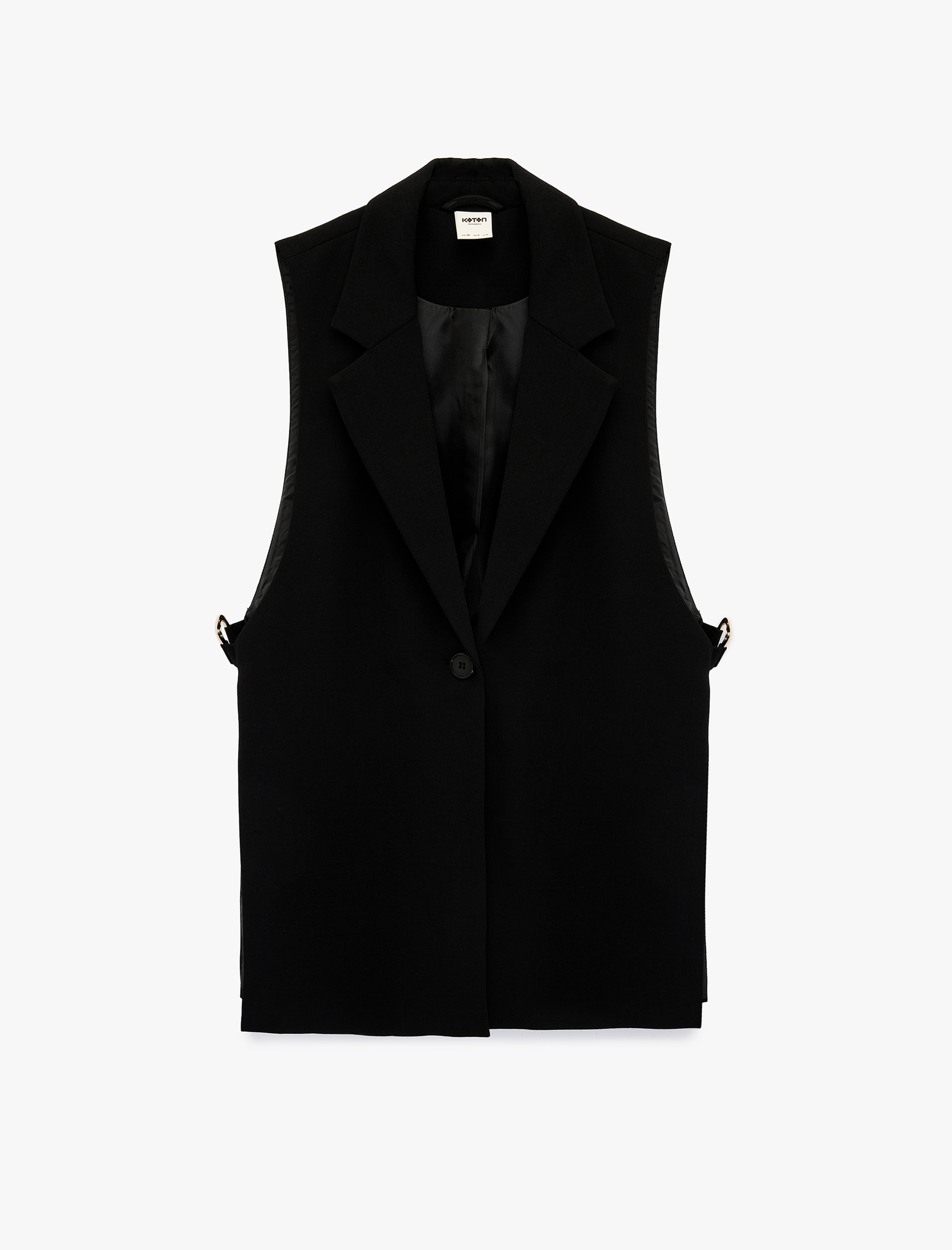   Geniş Yaka Kolsuz Metal Aksesuarlı Düğmeli Yelek