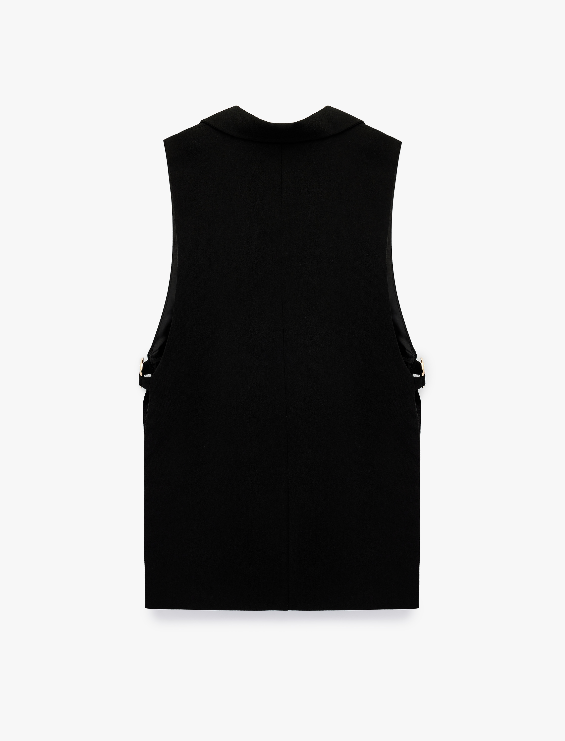   Geniş Yaka Kolsuz Metal Aksesuarlı Düğmeli Yelek