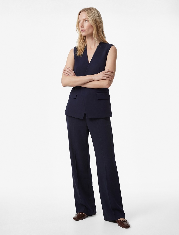  Kruvaze Yaka Kemerli Uzun Kolsuz Yelek