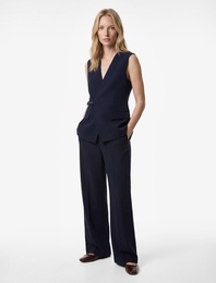 Kruvaze Yaka Kemerli Uzun Kolsuz Yelek