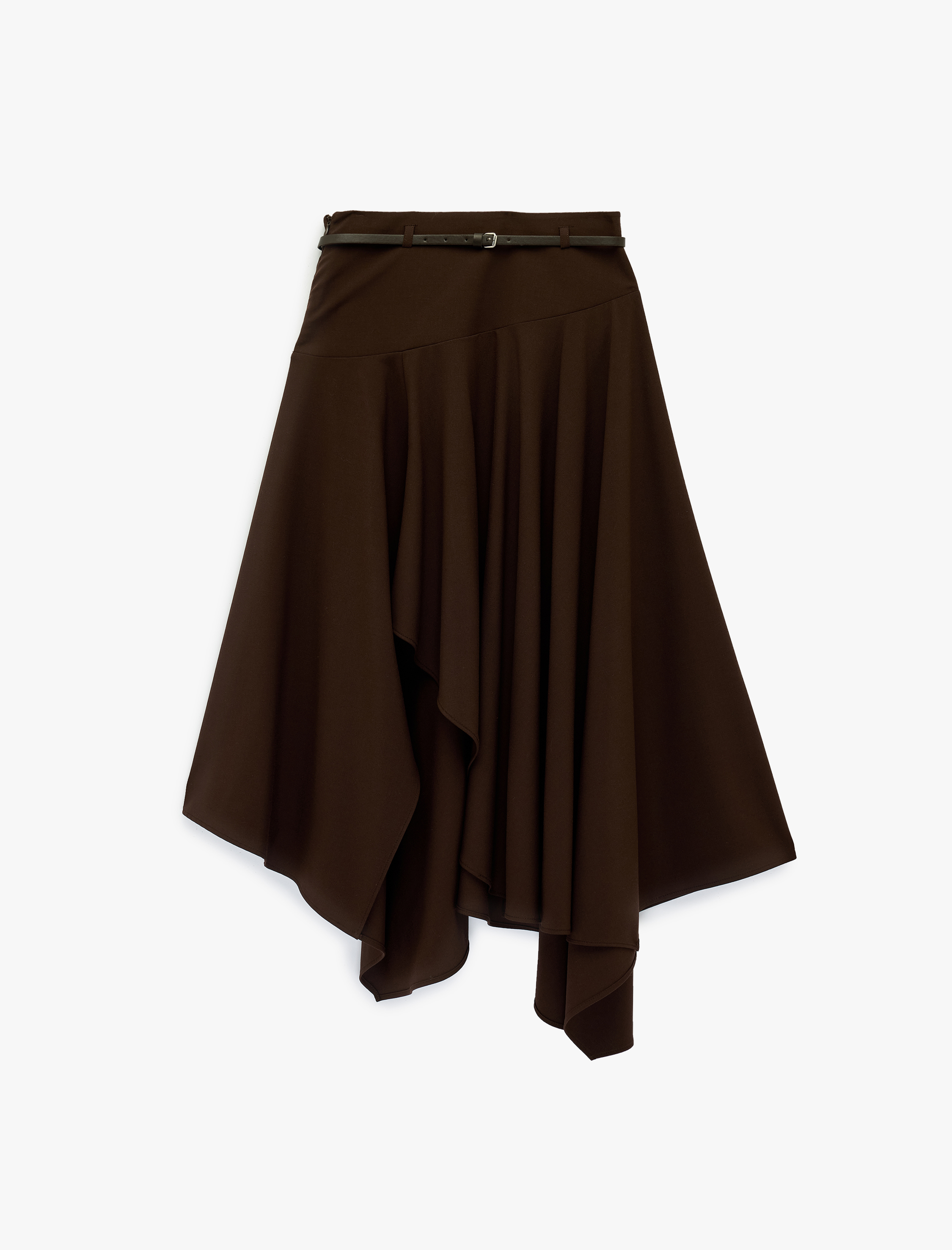   Asimetrik Kesim Yüksek Bel Midi Kloş Etek