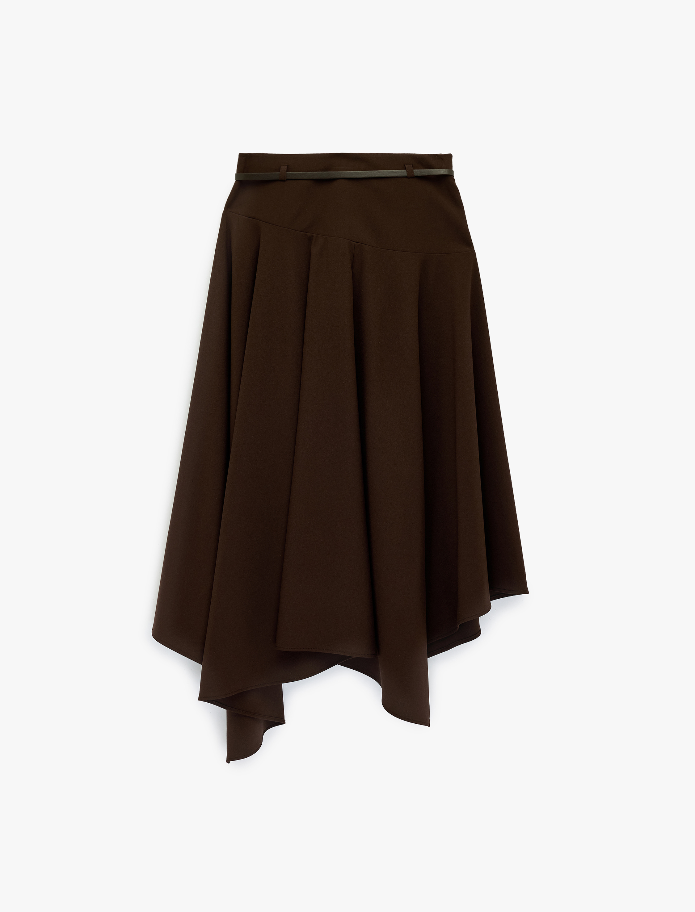   Asimetrik Kesim Yüksek Bel Midi Kloş Etek