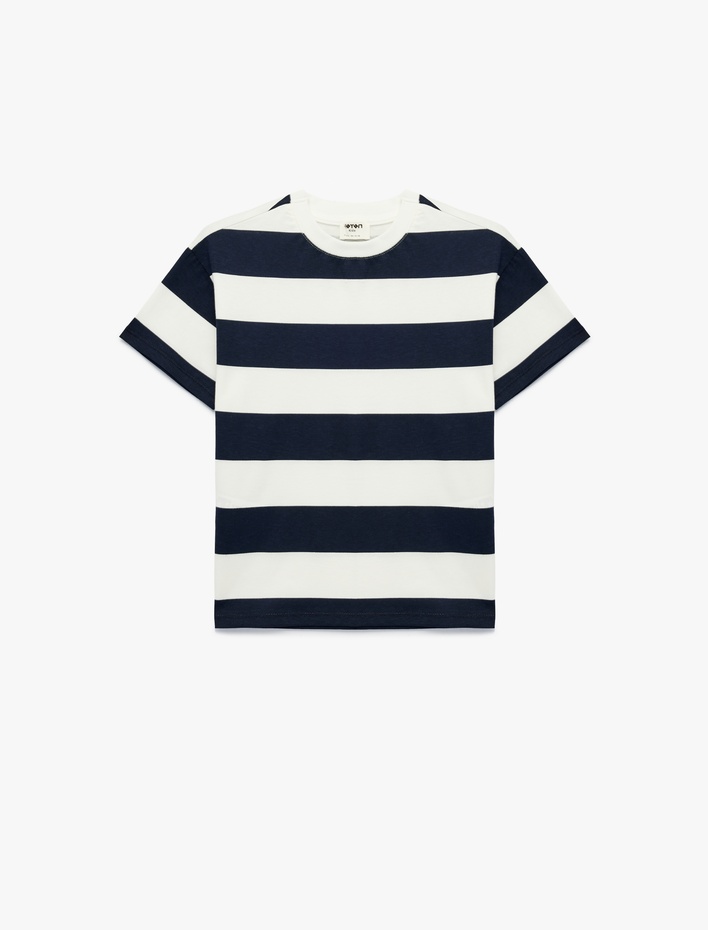 Erkek Çocuk Pamuklu Kısa Kollu Bisiklet Yaka Çizgili Tişört