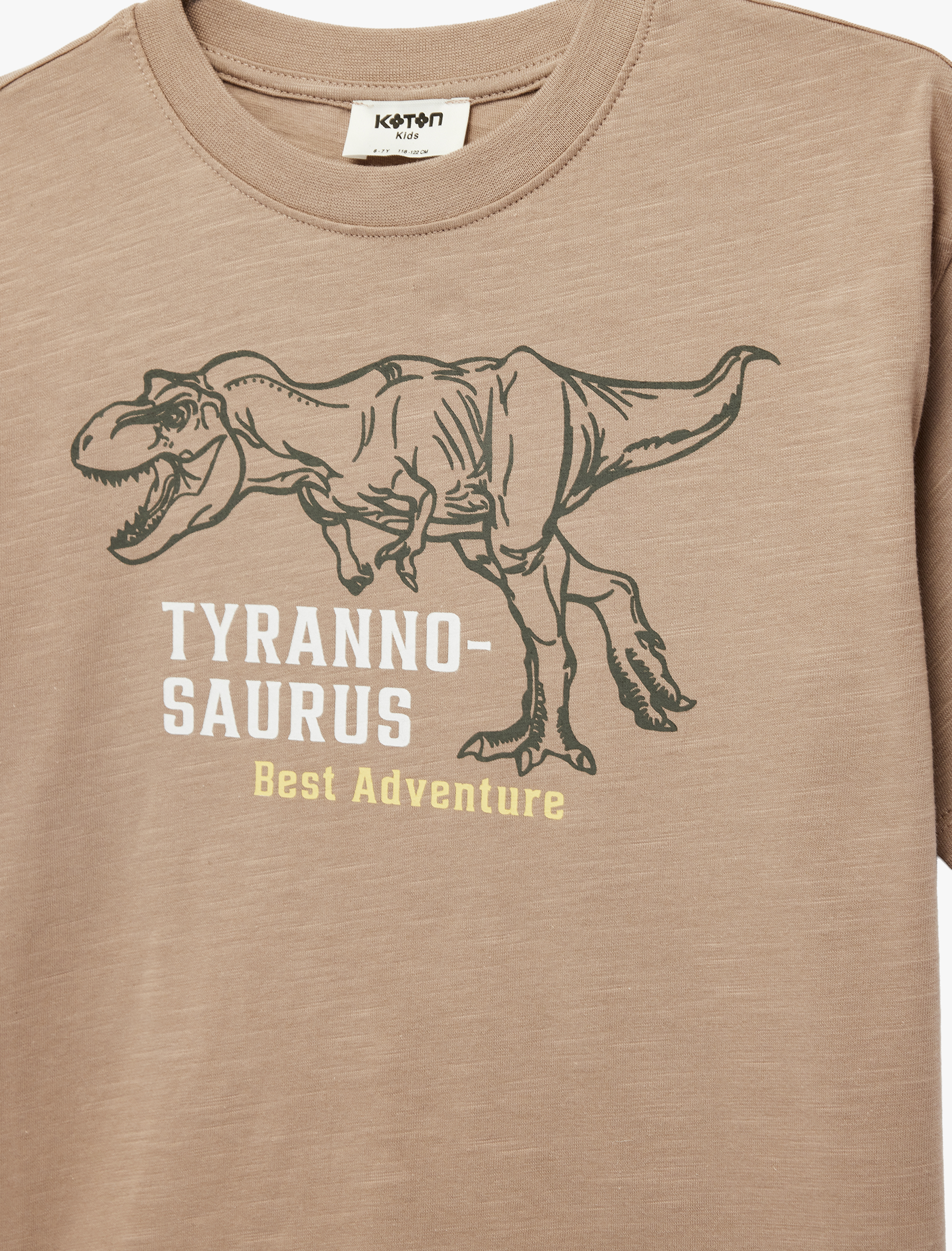  Erkek Çocuk Pamuklu Kısa Kollu Bisiklet Yaka Dinozor Baskılı Tişört