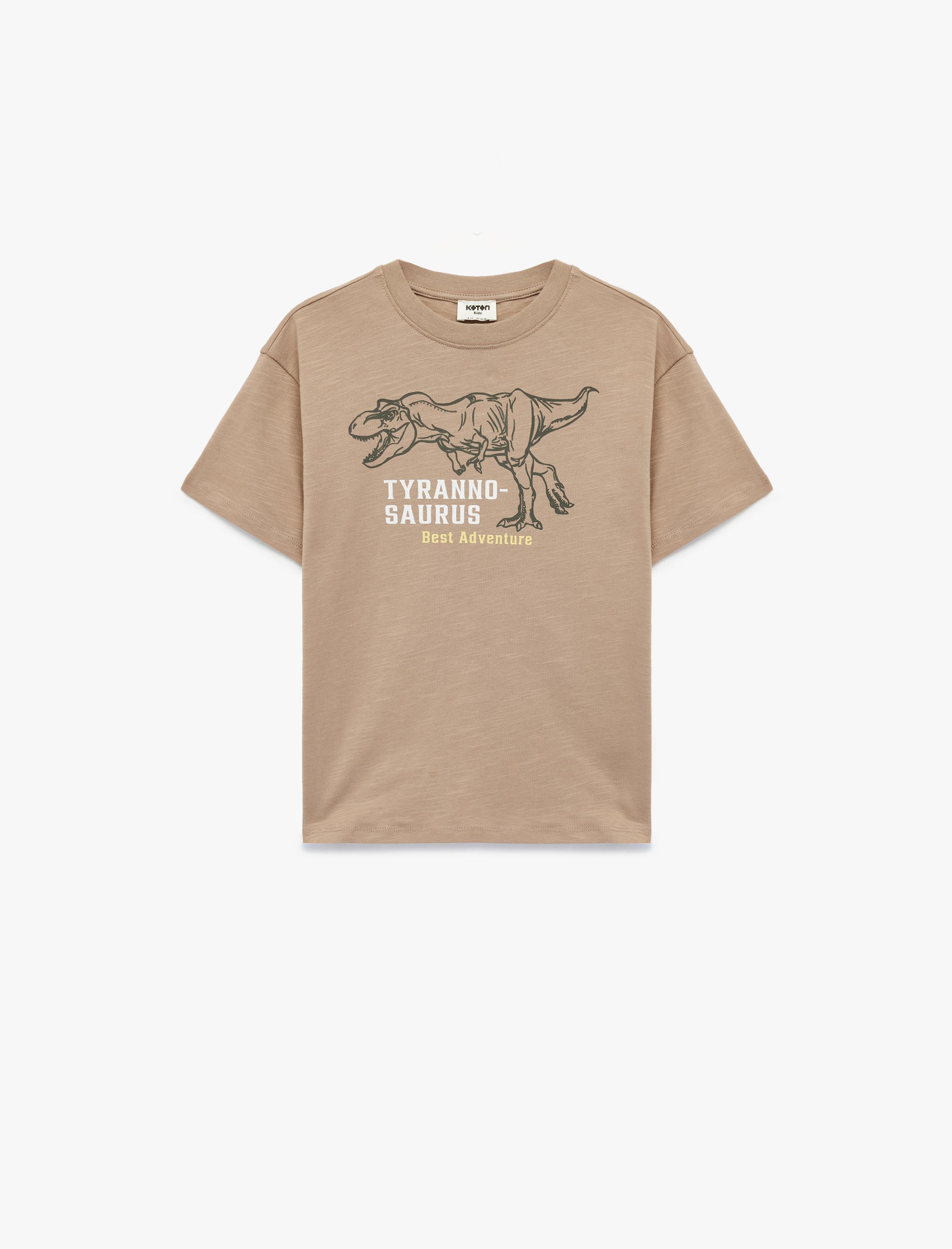 Erkek Çocuk Pamuklu Kısa Kollu Bisiklet Yaka Dinozor Baskılı Tişört