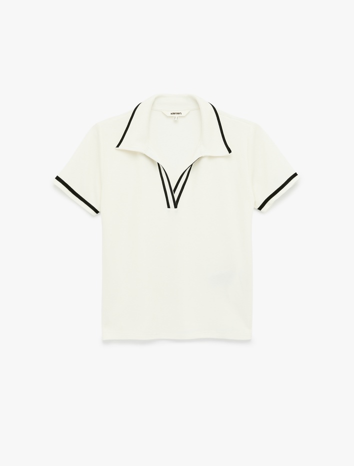  Slim Fit Kısa Kollu Çizgili Polo Yaka Viskon Tişört