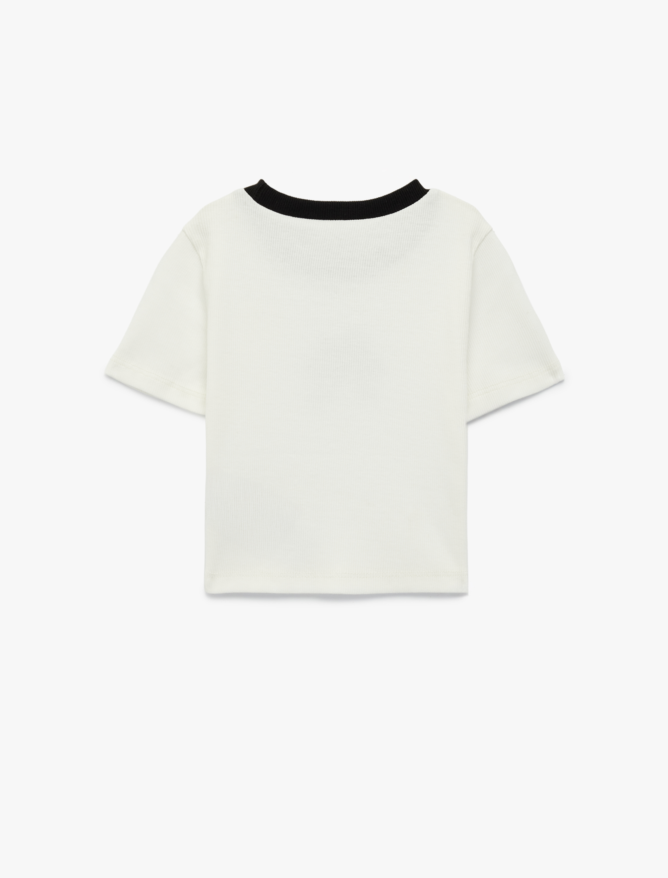  Kız Çocuk Pamuklu Kısa Kollu Bisiklet Yaka Fiyonk  Nakış Detaylı Tişört