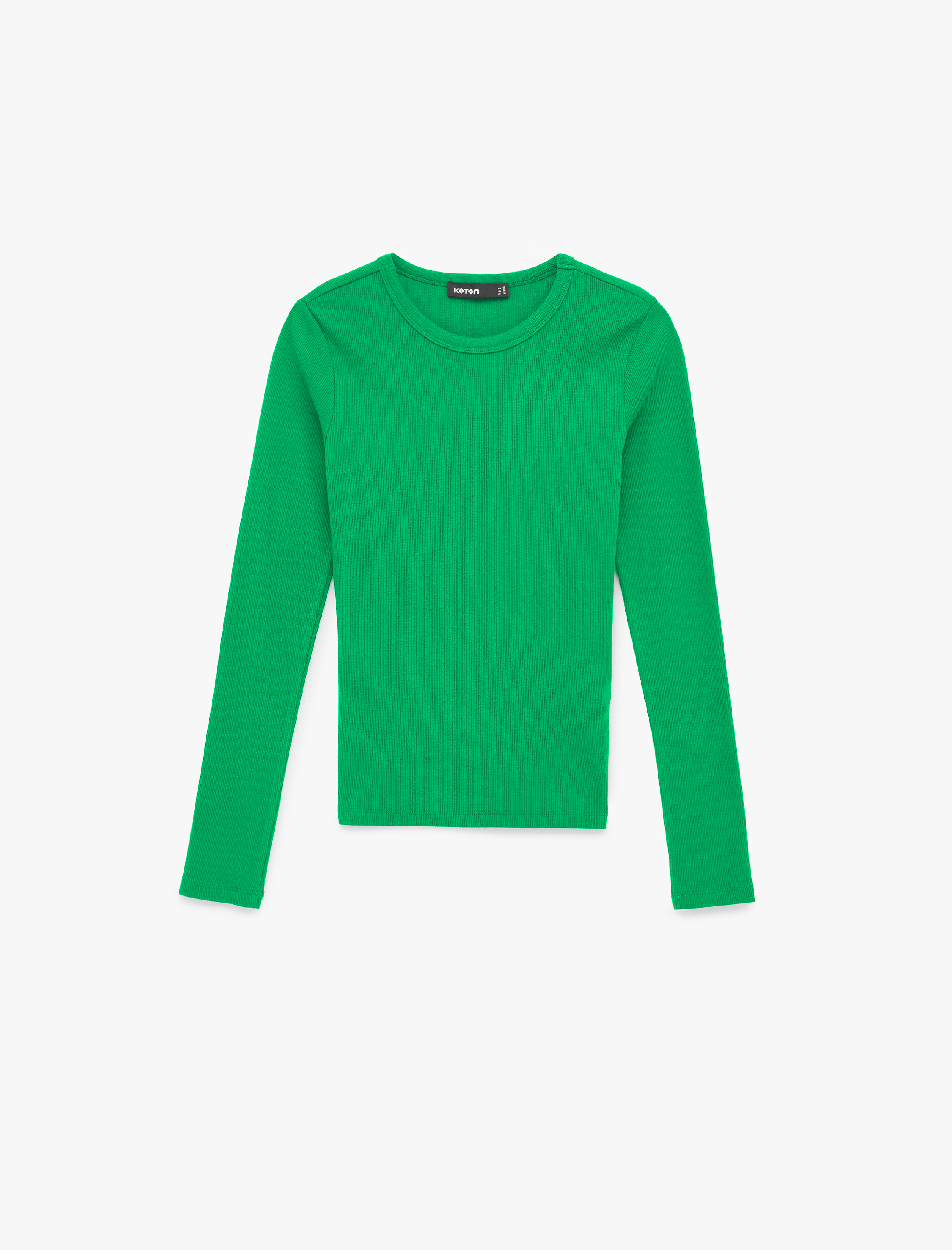   Pamuklu Slim Fit Kaşkorse Uzun Kollu Bisiklet Yaka Tişört