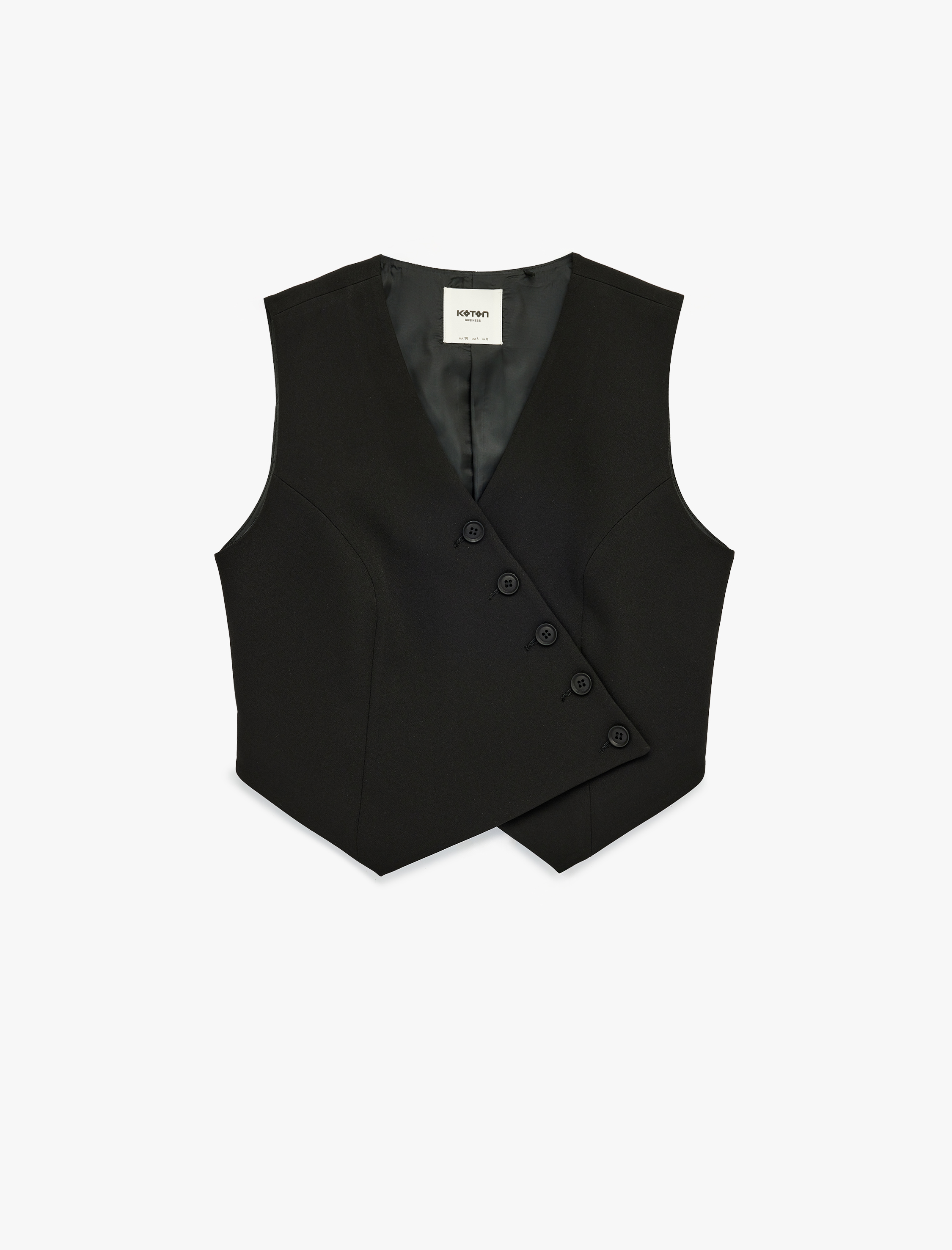   Asimetrik Düğmeli Kolsuz Kruvaze Yaka Yelek