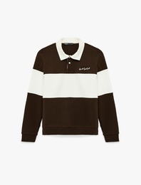 Uzun Kollu İşlemeli Renk Bloklu Polo Yaka Sweatshirt