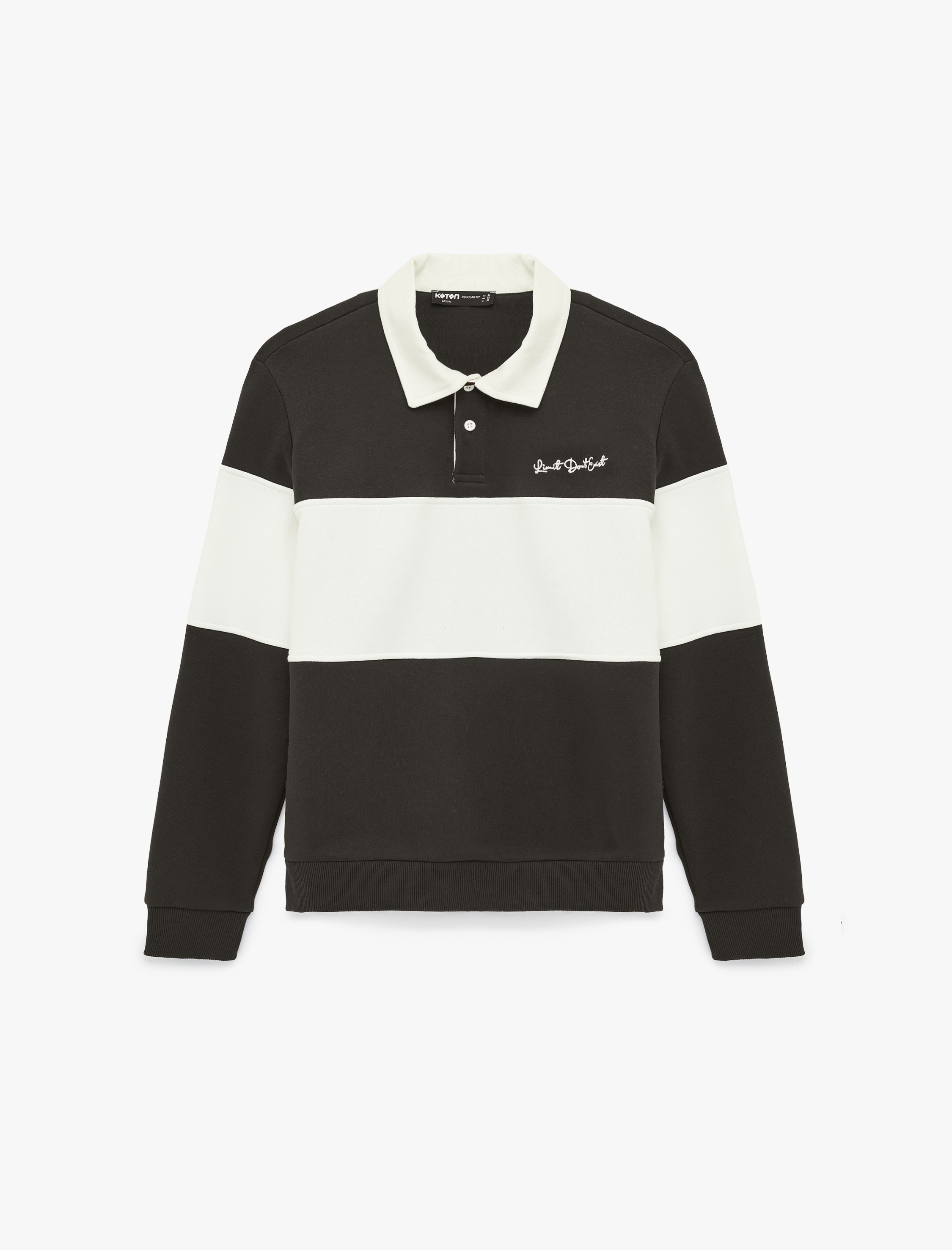   Uzun Kollu İşlemeli Renk Bloklu Polo Yaka Sweatshirt
