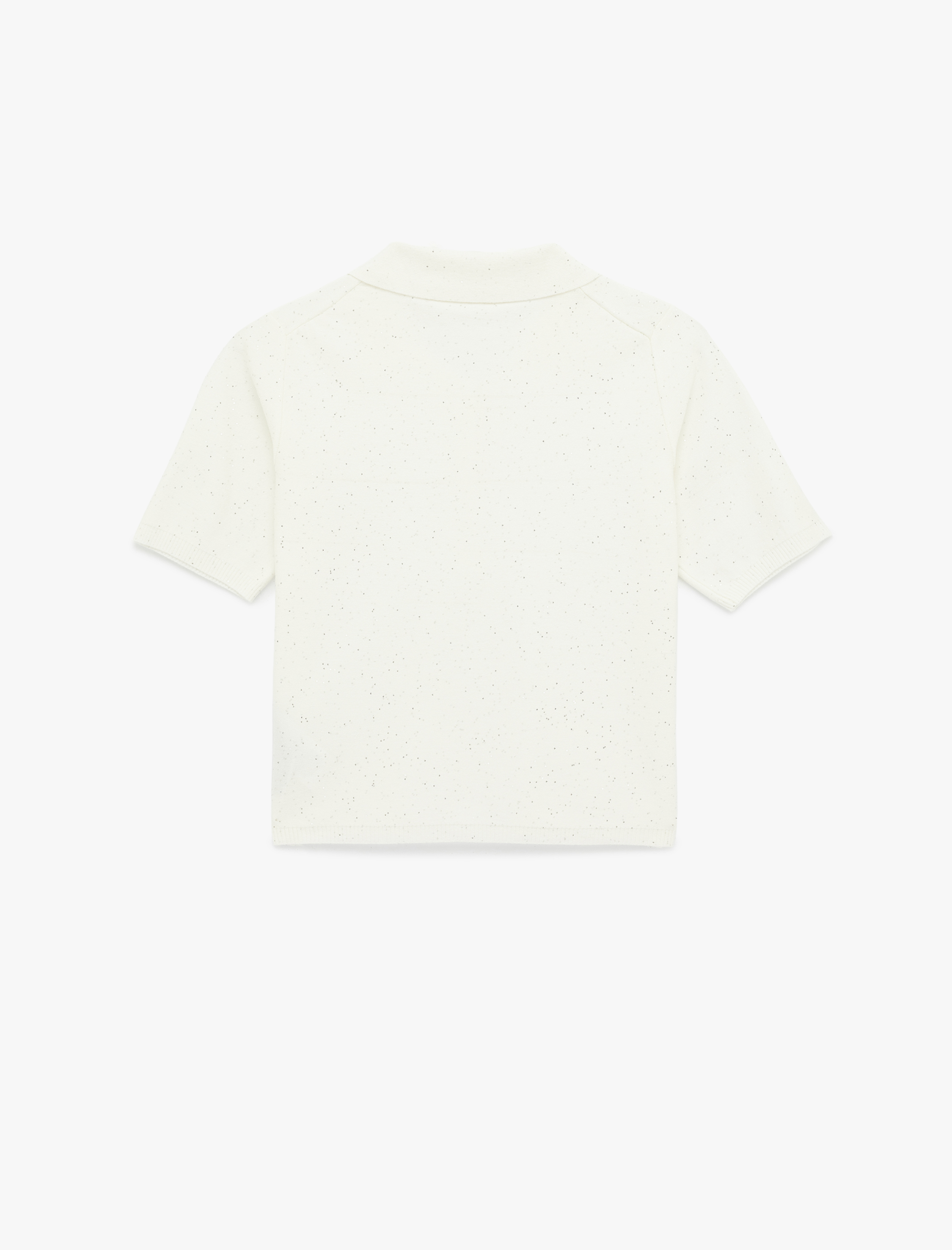   Regular Fit Polo Yaka Kısa Kollu Parıltılı Simli Triko Kazak