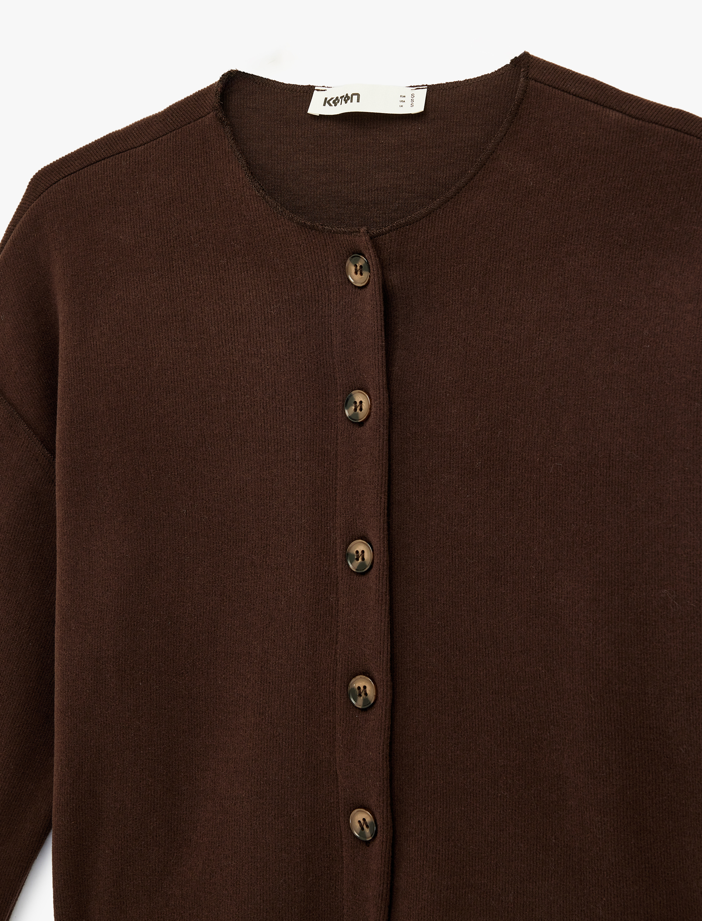   Uzun Kollu Düğmeli Bisiklet Yaka Triko Hırka