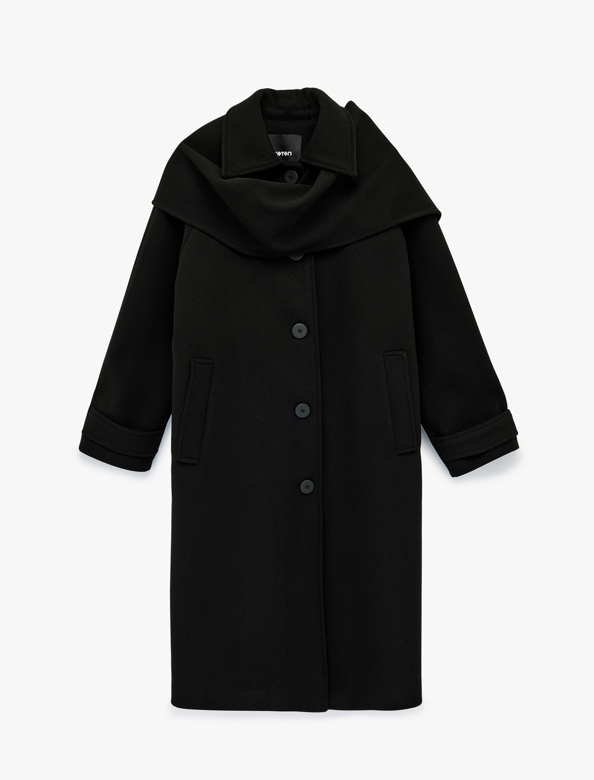   Düğmeli Cepli Uzun Kollu Atkılı Kaşe Kaban