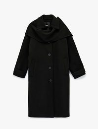 Düğmeli Cepli Uzun Kollu Atkılı Kaşe Kaban