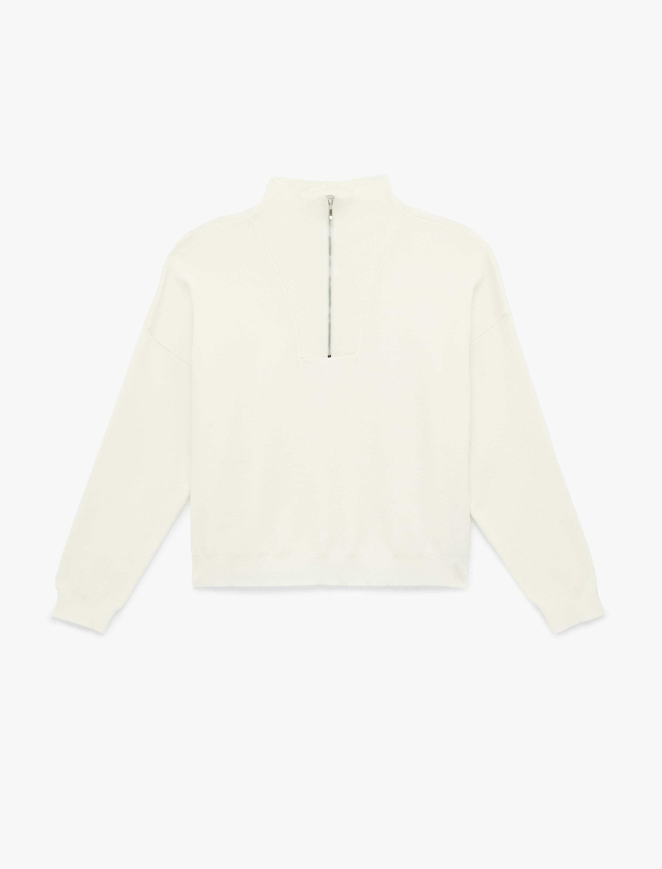   Uzun Kollu Yarım Fermuarlı Dik Yaka Triko Kazak