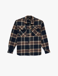 Kapaklı Cepli Düğmeli Uzun Kollu Ekose Gömlek Ceket