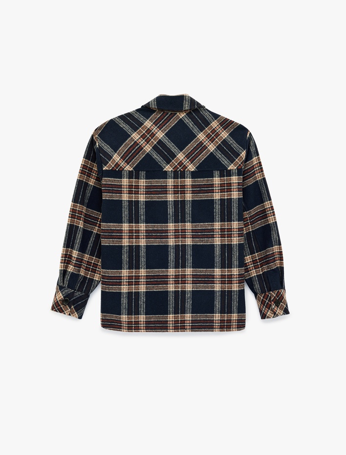  Kapaklı Cepli Düğmeli Uzun Kollu Ekose Gömlek Ceket