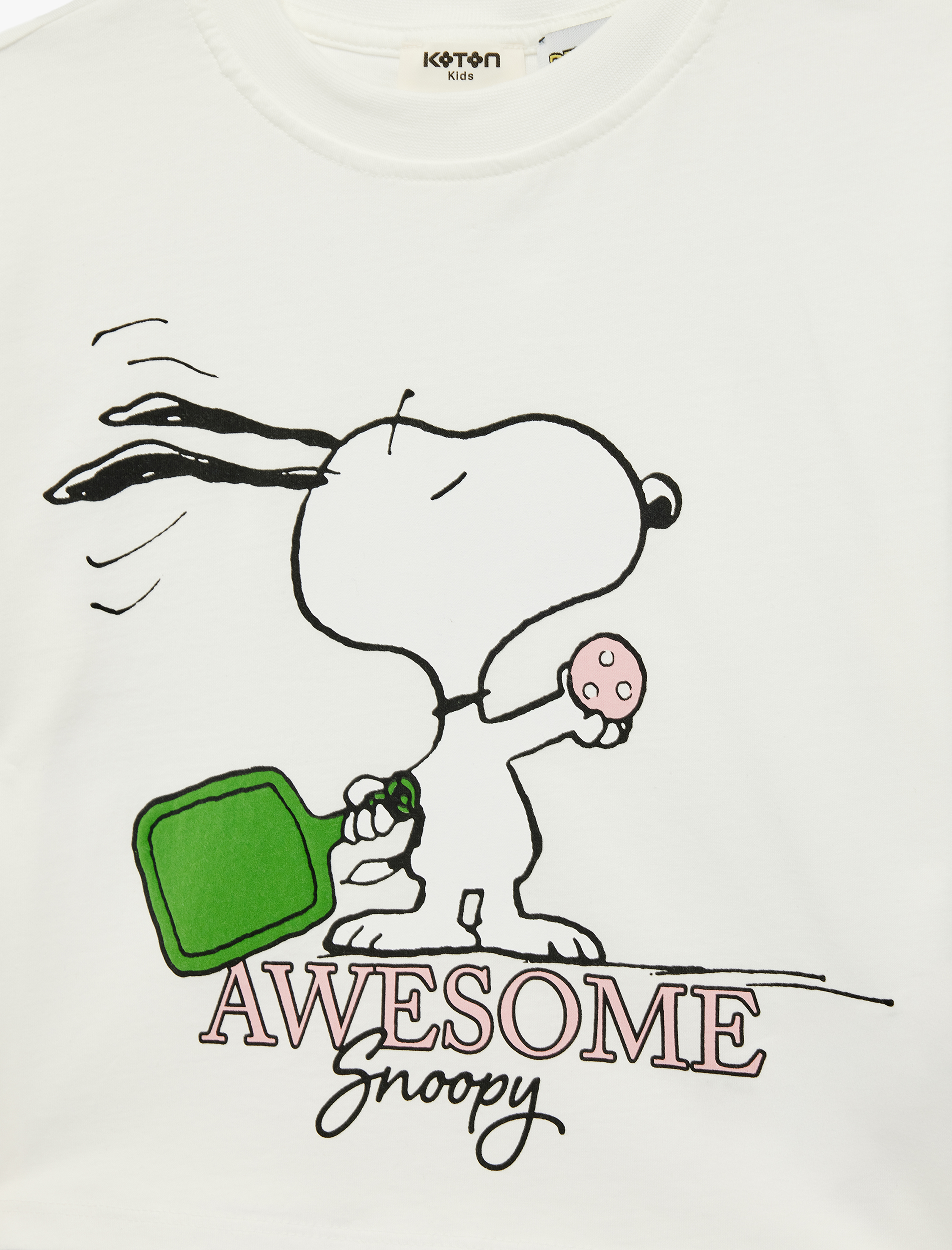  Kız Çocuk Pamuklu Bisiklet Yaka Snoopy Baskılı Kısa Kollu Crop Tişört