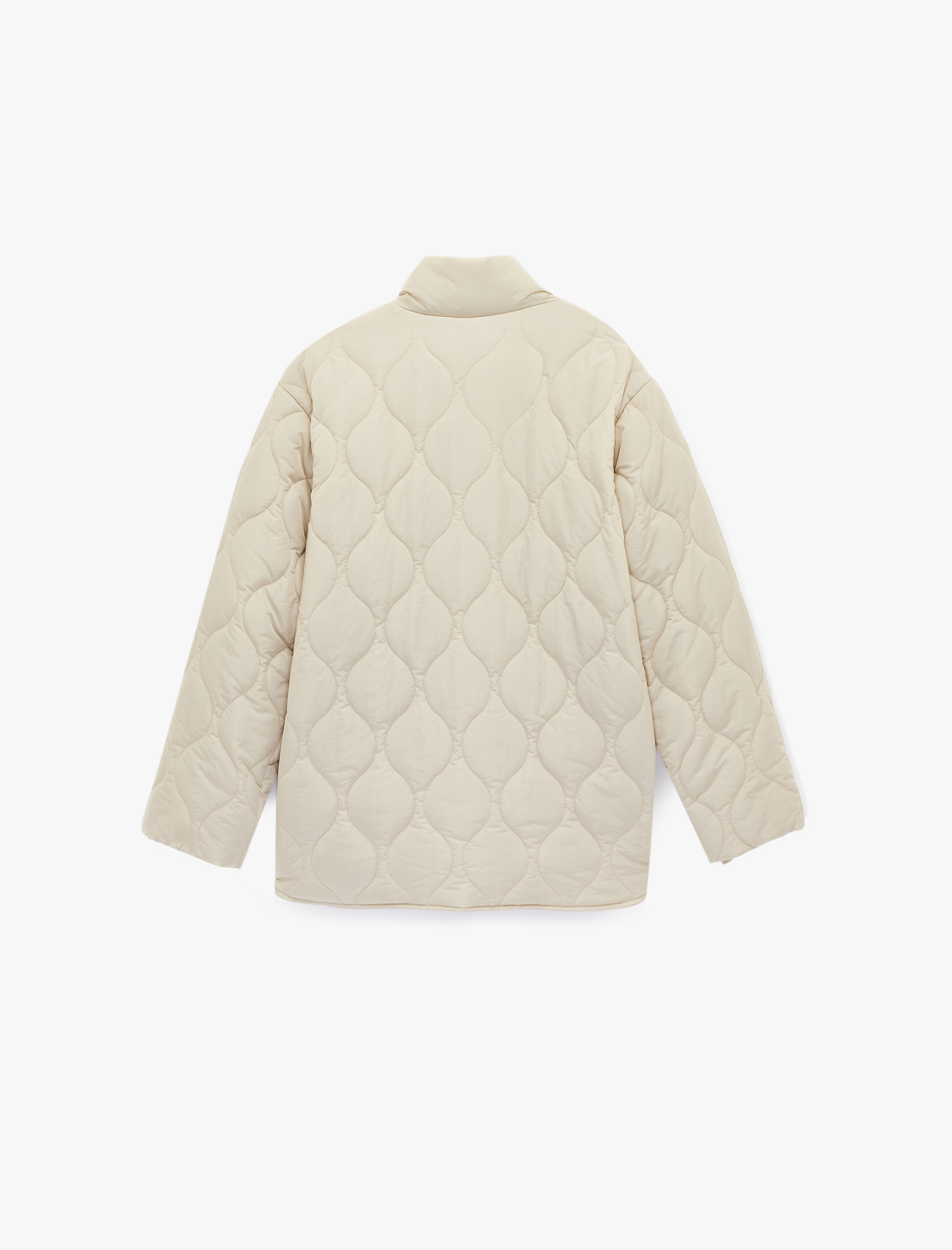   Fermuar Cepli Uzun Kollu Dik Yaka Kapitone Mont