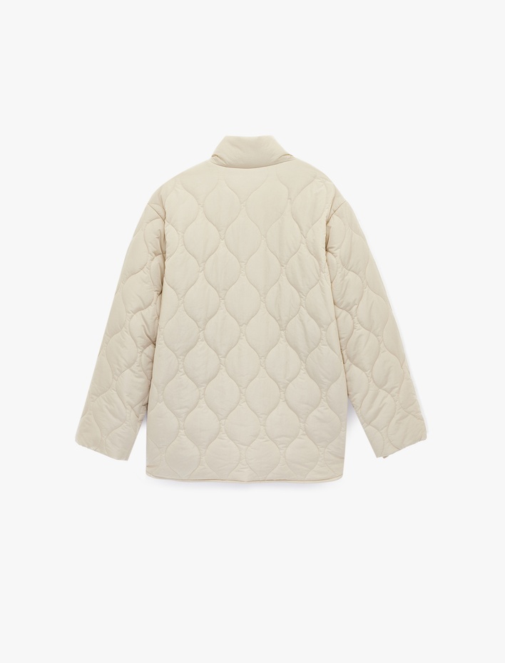  Fermuar Cepli Uzun Kollu Dik Yaka Kapitone Mont