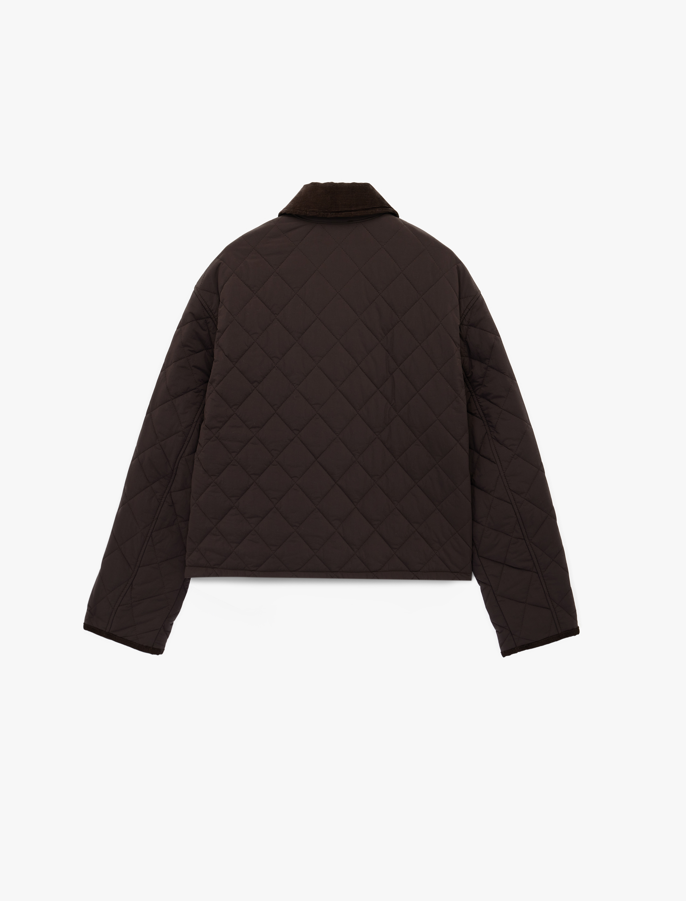   Düğmeli Uzun Kollu Kadife Dik Yaka Cepli Kapitone Mont