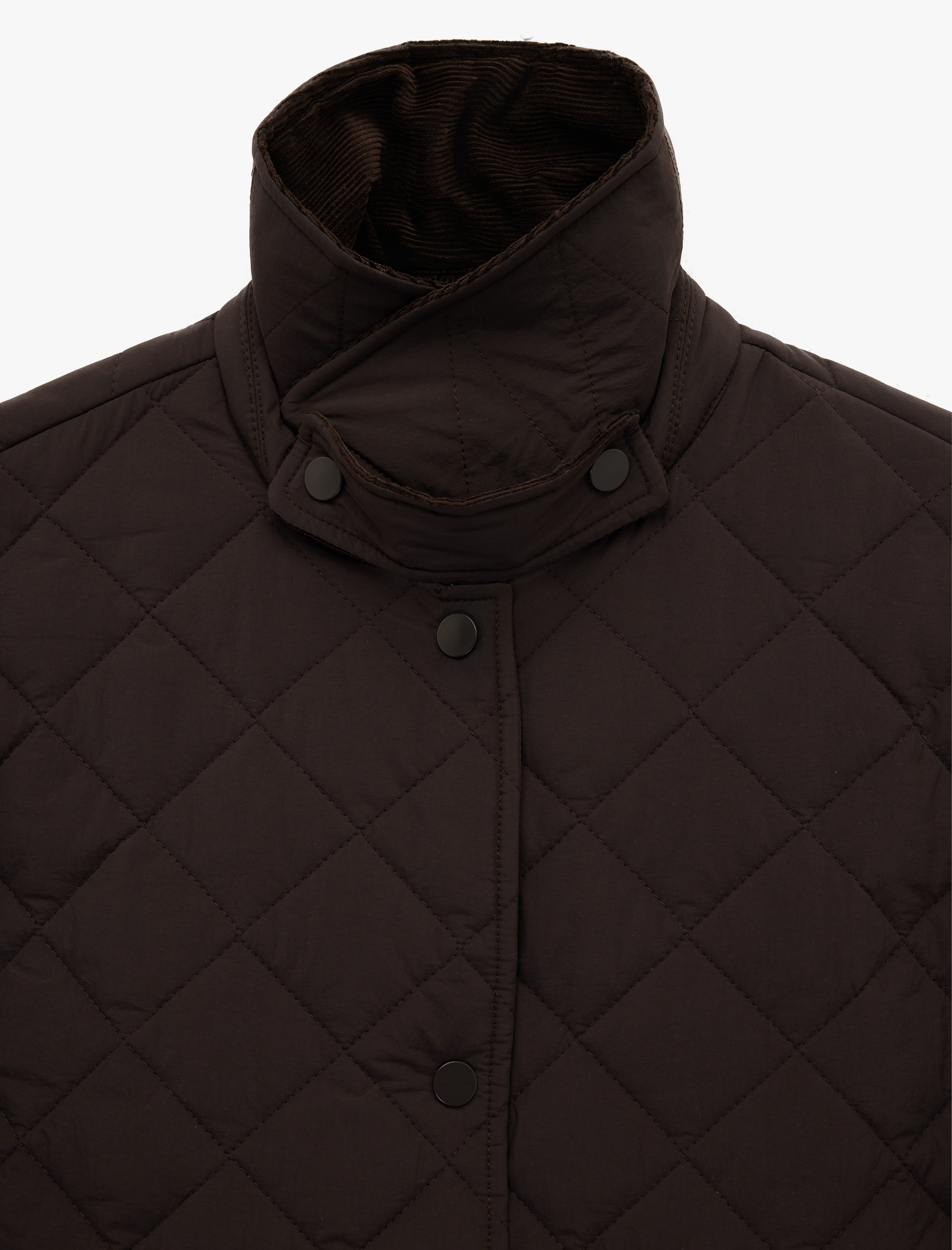   Düğmeli Uzun Kollu Kadife Dik Yaka Cepli Kapitone Mont