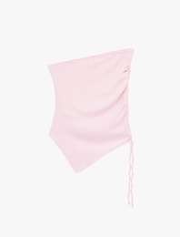 Straplez Kolsuz Slim Fit Büzgülü Asimetrik Bluz