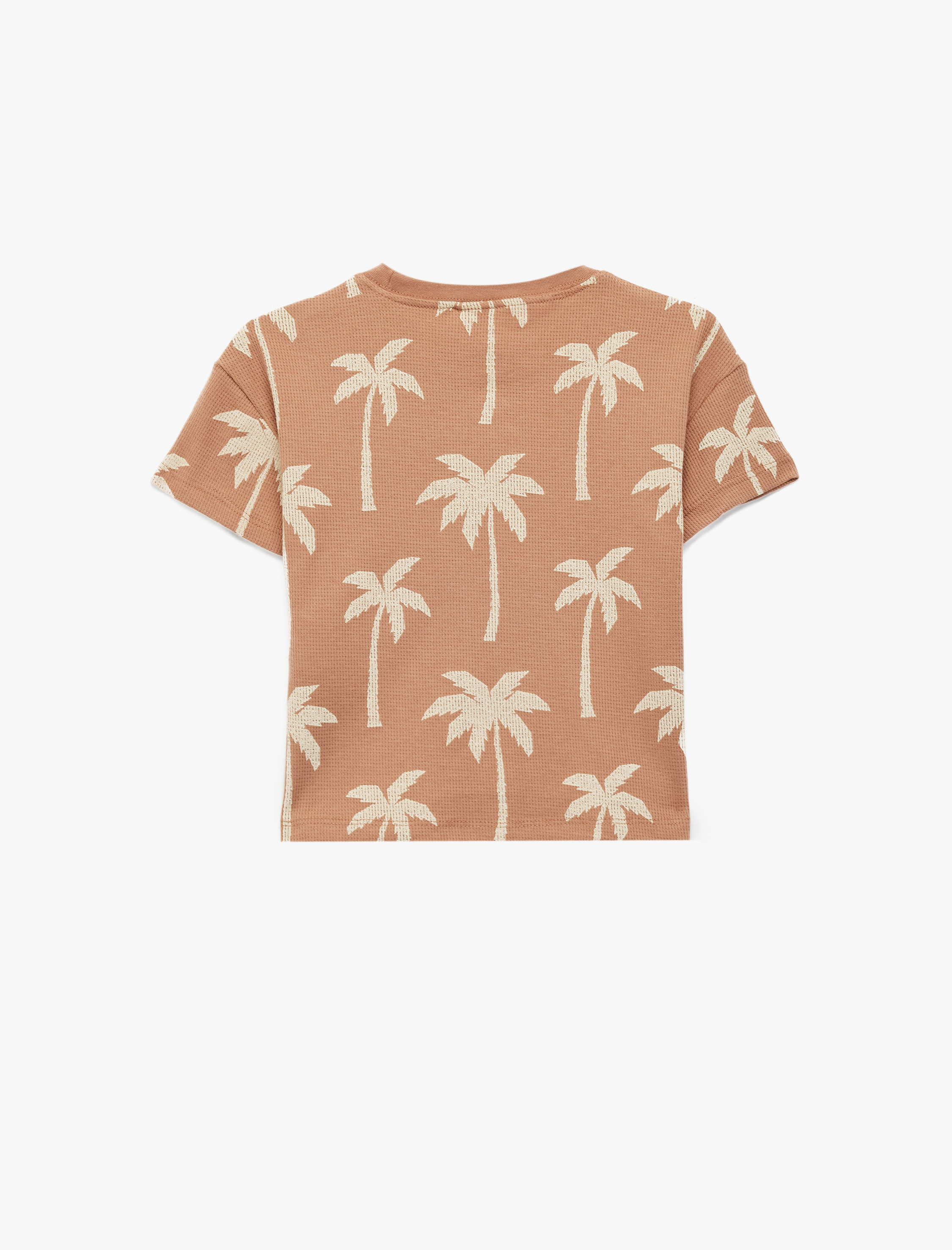  Erkek Bebek Kısa Kollu Bisiklet Yaka Palmiye Baskılı Pamuklu Oversize Tişört