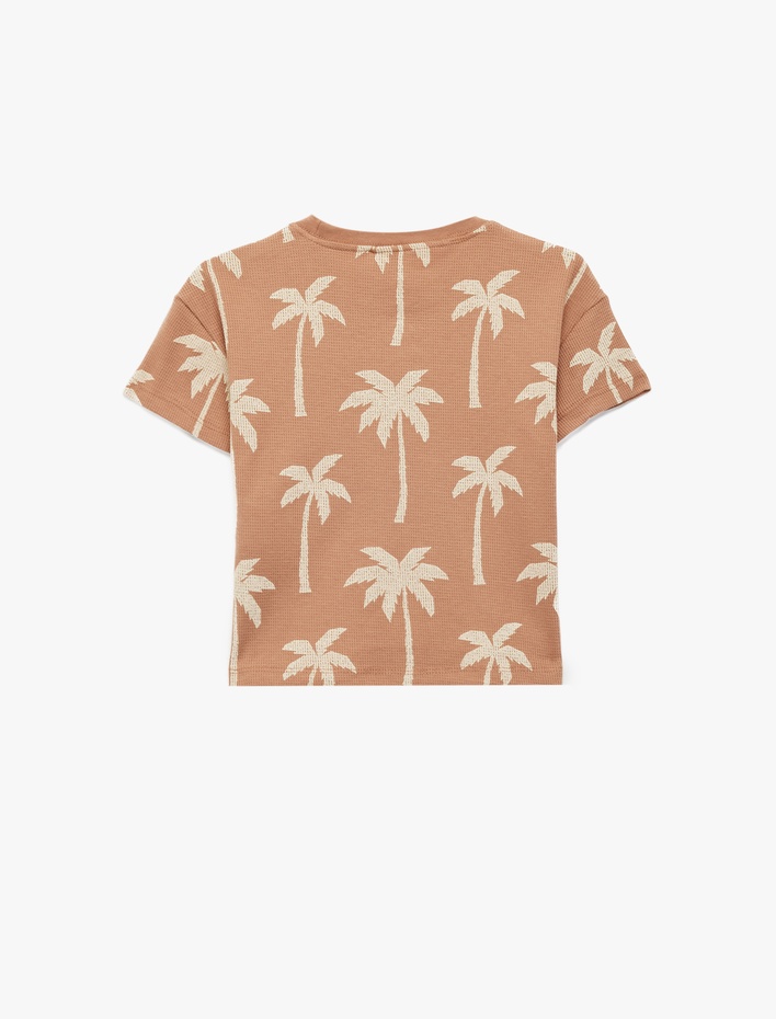 Erkek Bebek Kısa Kollu Bisiklet Yaka Palmiye Baskılı Pamuklu Oversize Tişört
