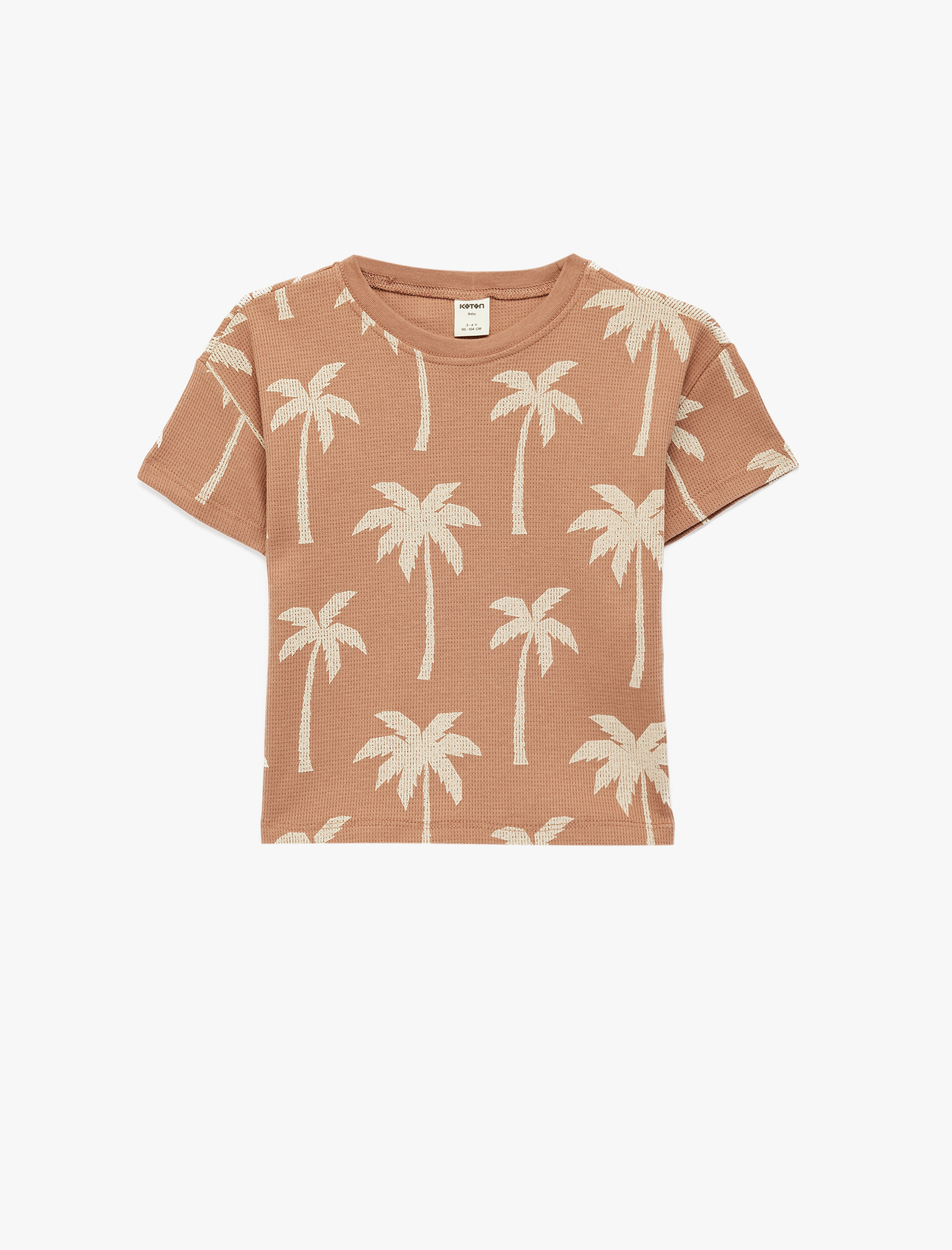  Erkek Bebek Kısa Kollu Bisiklet Yaka Palmiye Baskılı Pamuklu Oversize Tişört