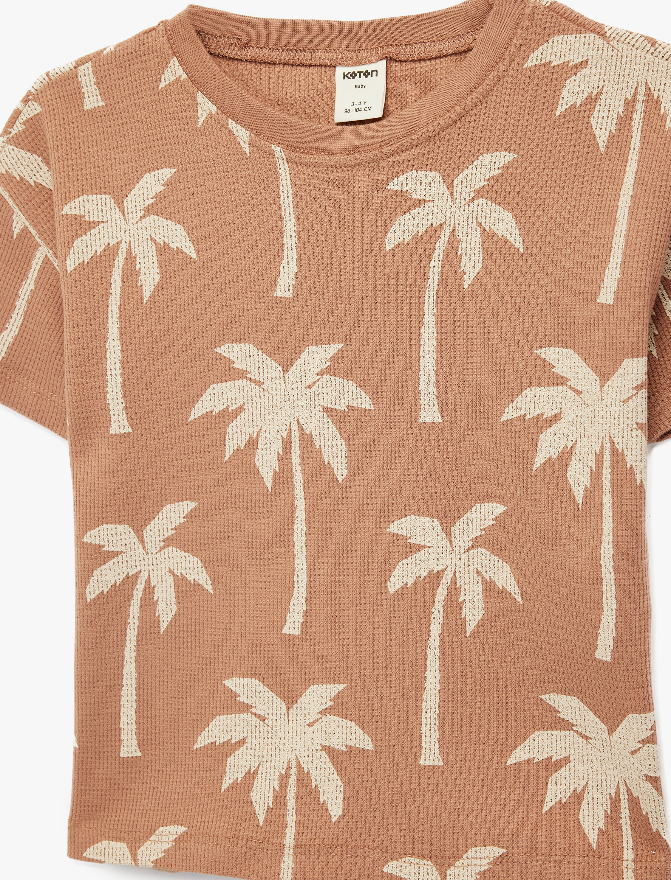  Erkek Bebek Kısa Kollu Bisiklet Yaka Palmiye Baskılı Pamuklu Oversize Tişört