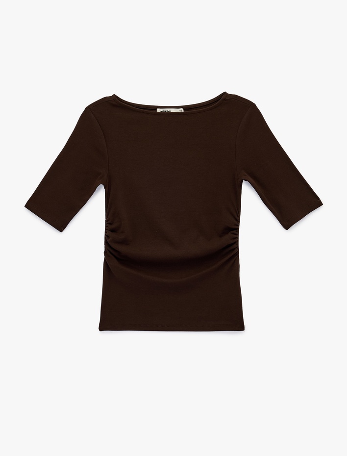  Pamuklu Kayık Yaka Yarım Kollu Slim Fit Tişört