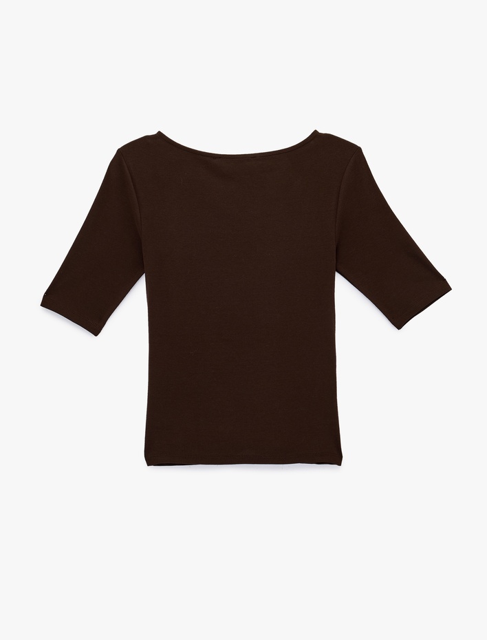  Pamuklu Kayık Yaka Yarım Kollu Slim Fit Tişört