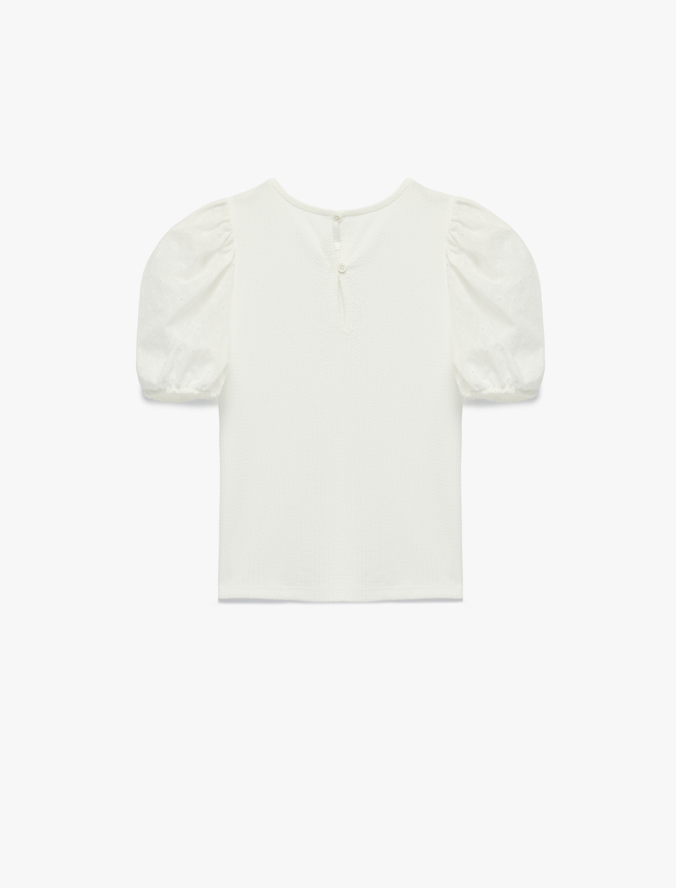  Kız Çocuk Brodeli Rahat Kesim Bisiklet Yaka Balon Kollu Bluz