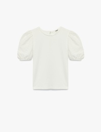 Brodeli Rahat Kesim Bisiklet Yaka Balon Kollu Bluz