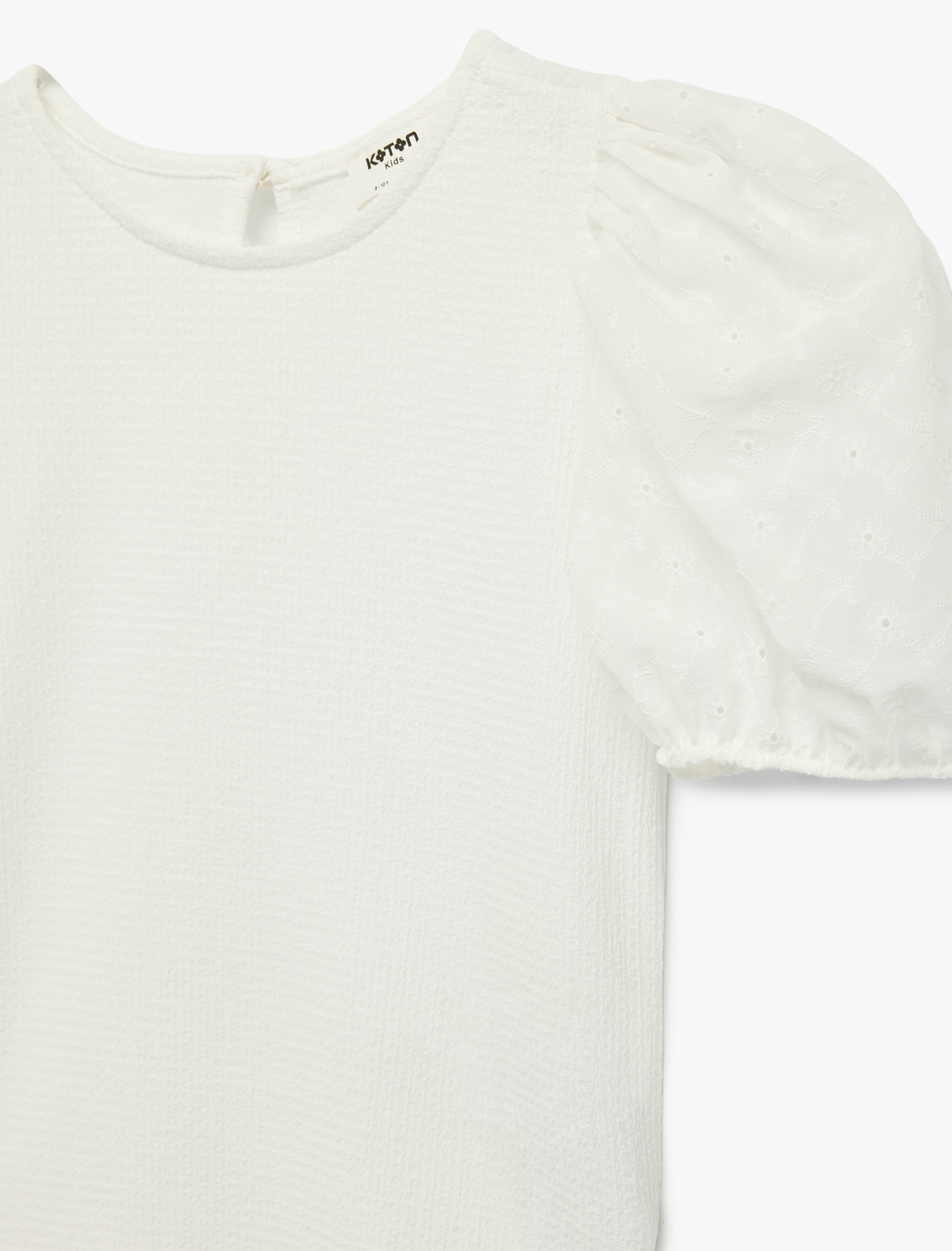  Kız Çocuk Brodeli Rahat Kesim Bisiklet Yaka Balon Kollu Bluz