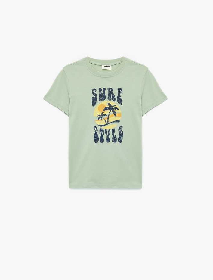 Erkek Çocuk Pamuklu Kısa Kollu Bisiklet Yaka Baskılı Tişört