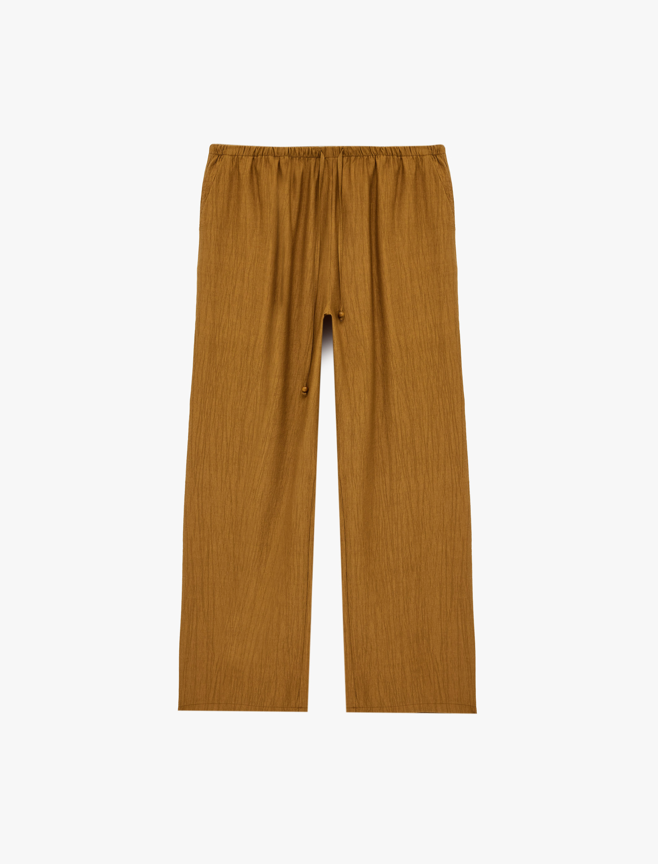   Viskon Kumaş Cepli Beli Lastikli Düz Bol Paça Pantolon