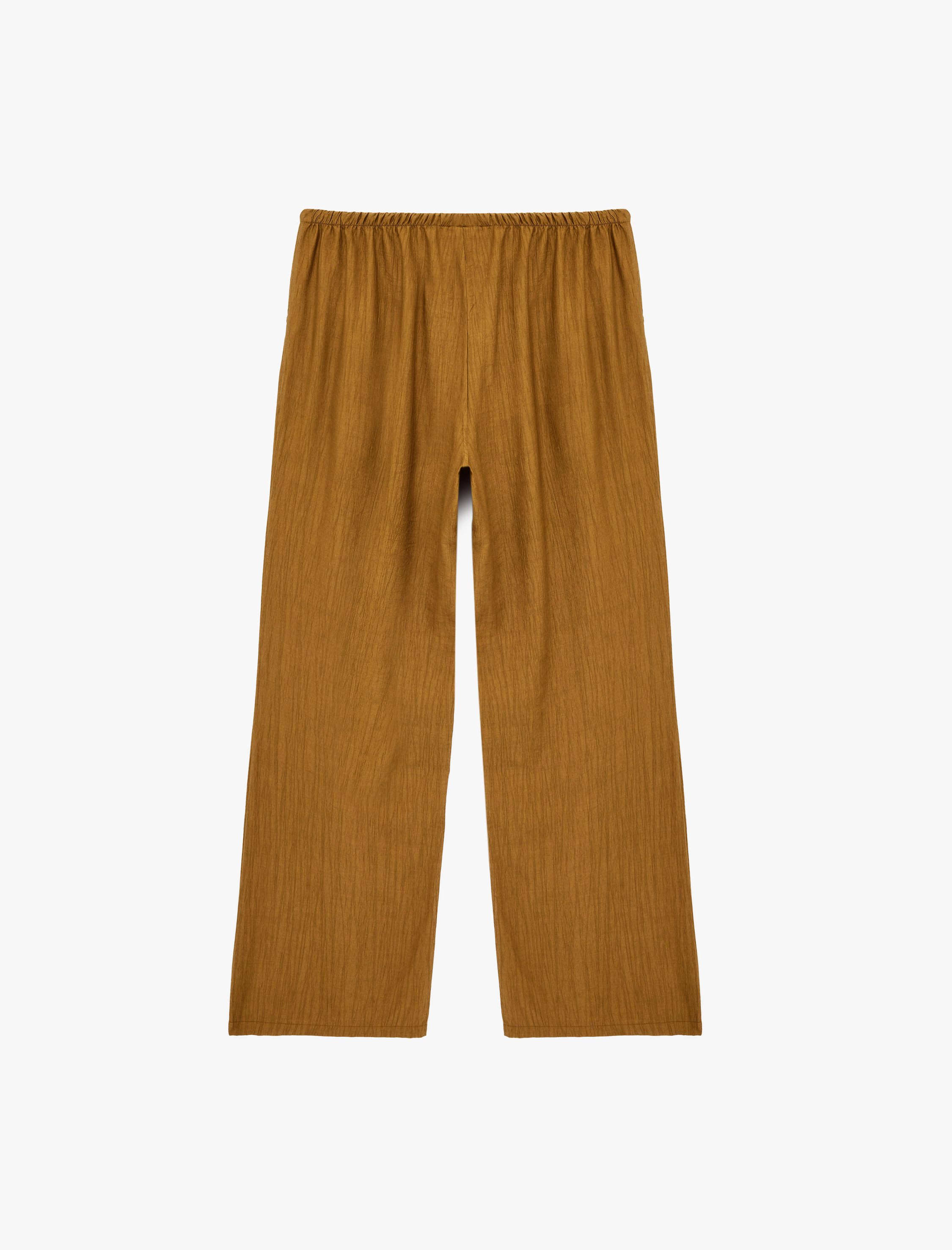   Viskon Kumaş Cepli Beli Lastikli Düz Bol Paça Pantolon