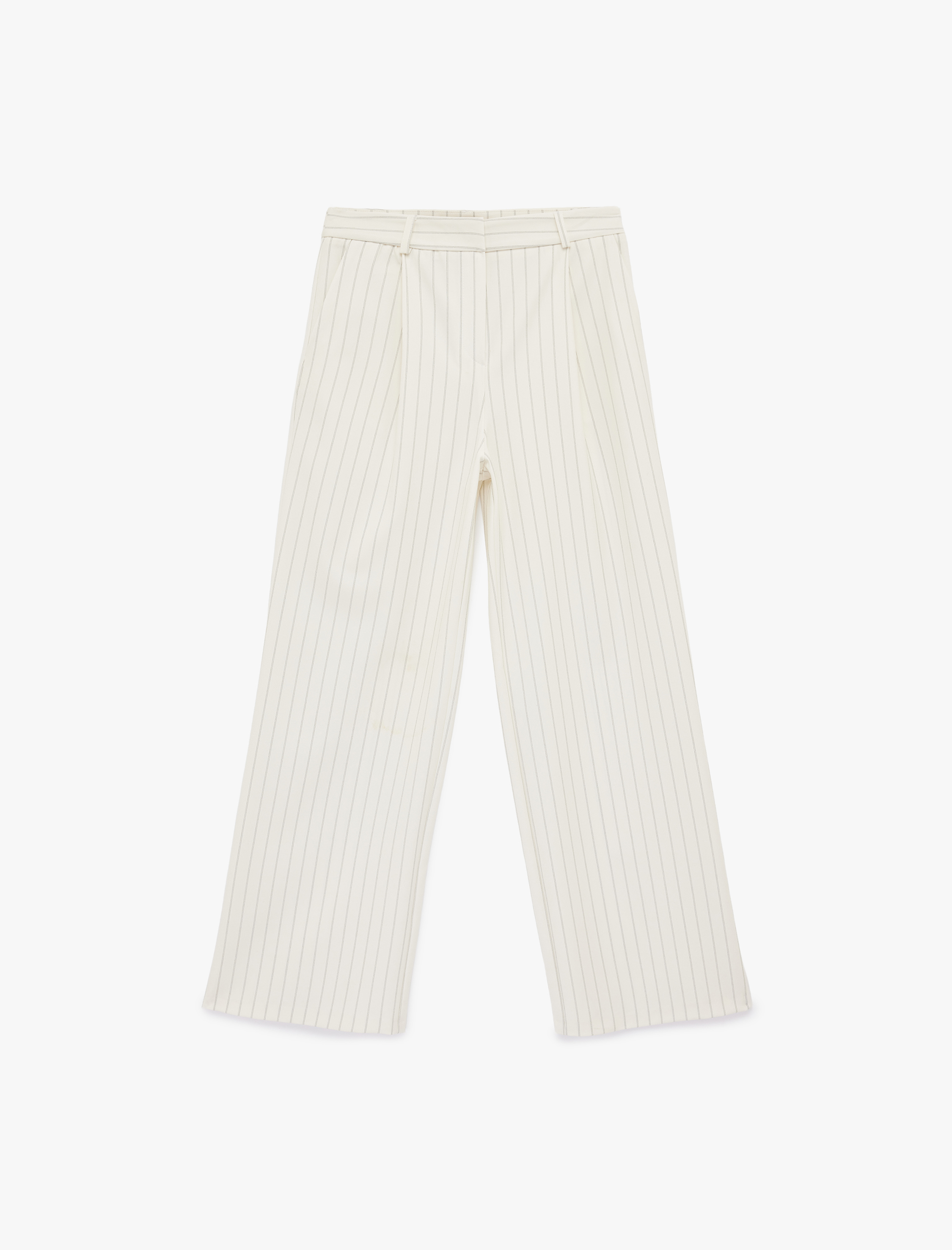   Cep Detaylı Viskon Karışımlı Yüksek Bel Çizgili Palazzo Pantolon