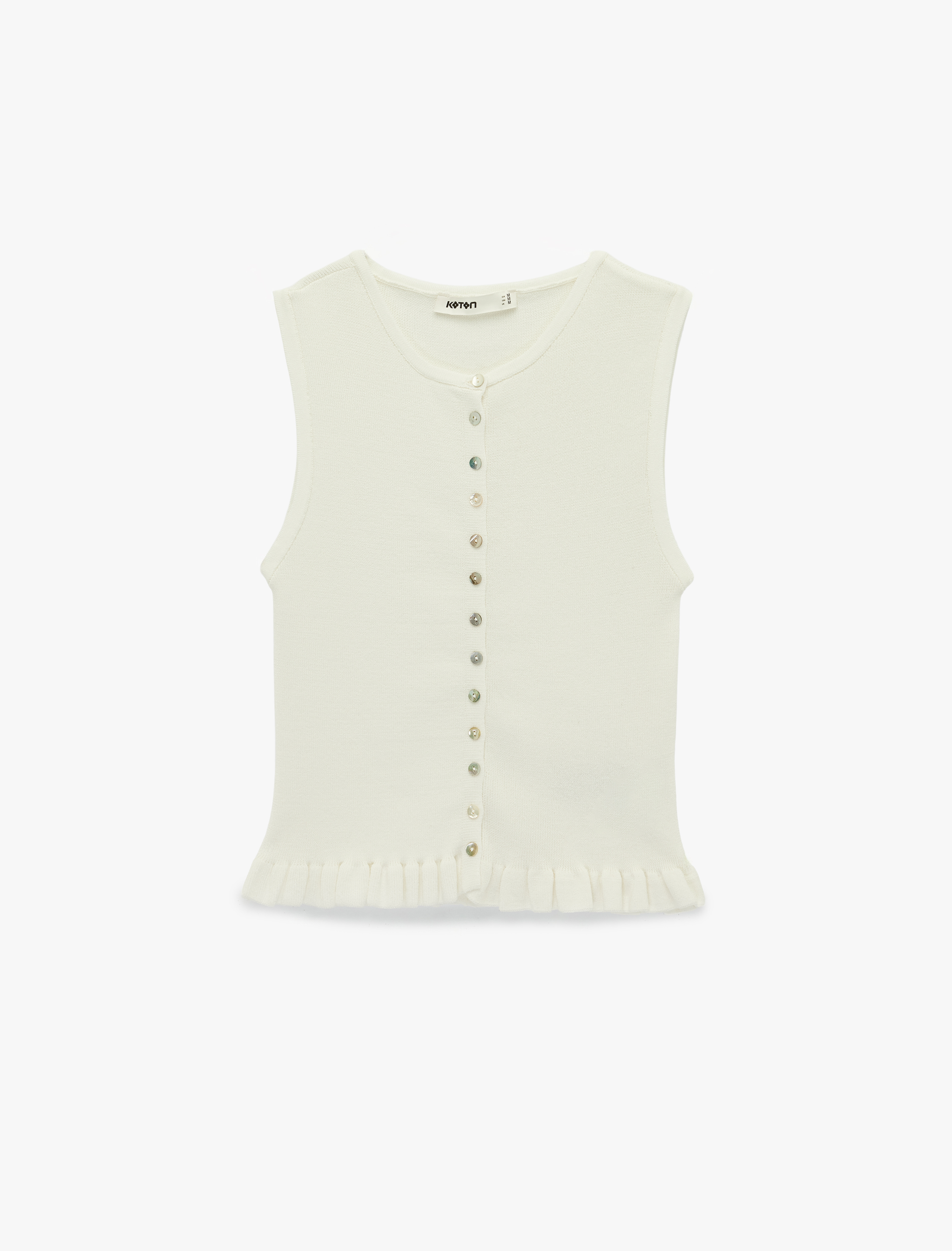   Fırfırlı Düğmeli Bisiklet Yaka Triko Yelek