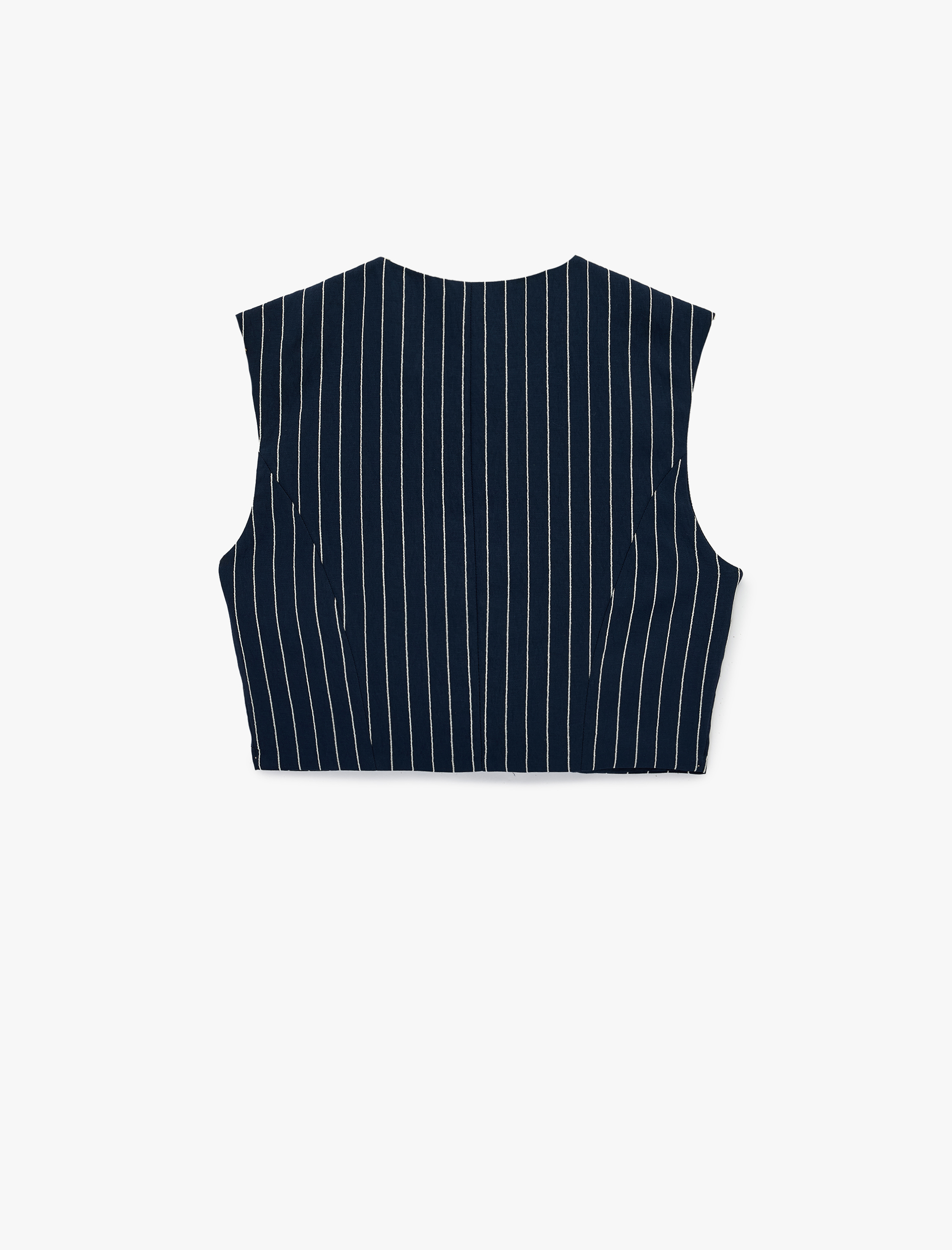   Düğmeli Bisiklet Yaka Çizgili Crop Blazer Yelek