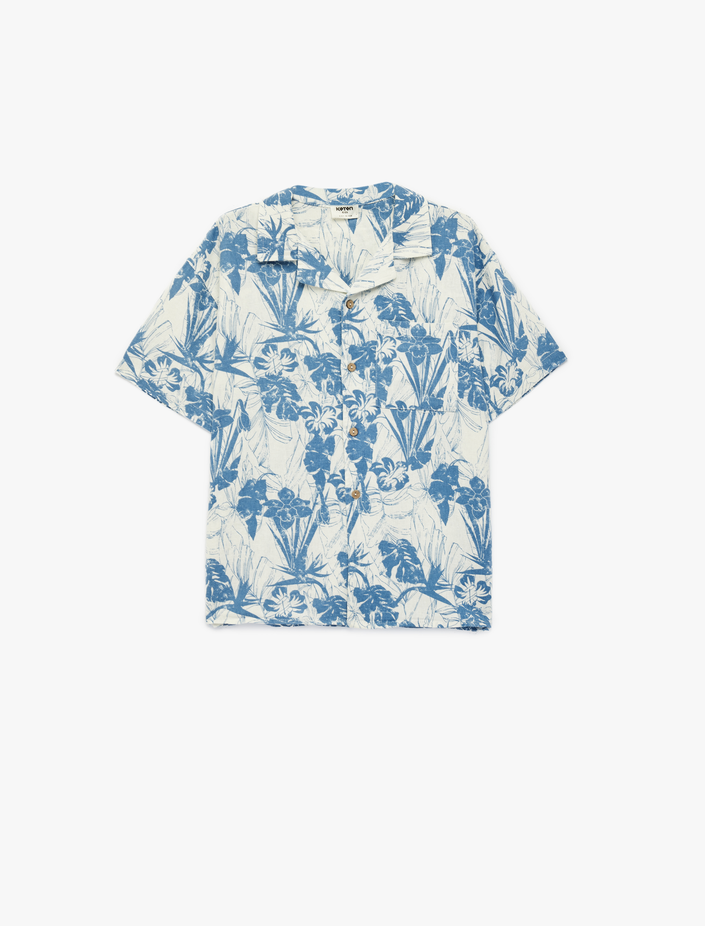  Erkek Çocuk Desenli Viskon ve Keten Karışımlı Kısa Kollu Gömlek