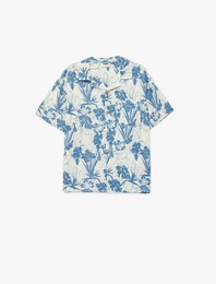 Desenli Viskon ve Keten Karışımlı Kısa Kollu Gömlek
