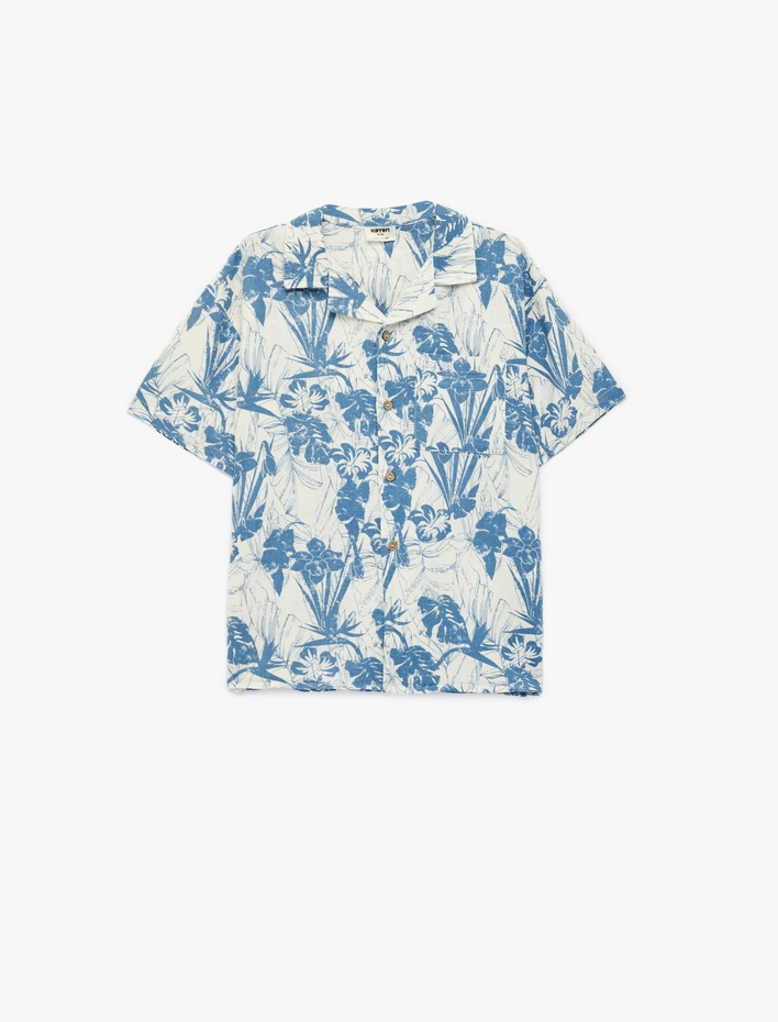 Erkek Çocuk Desenli Viskon ve Keten Karışımlı Kısa Kollu Gömlek